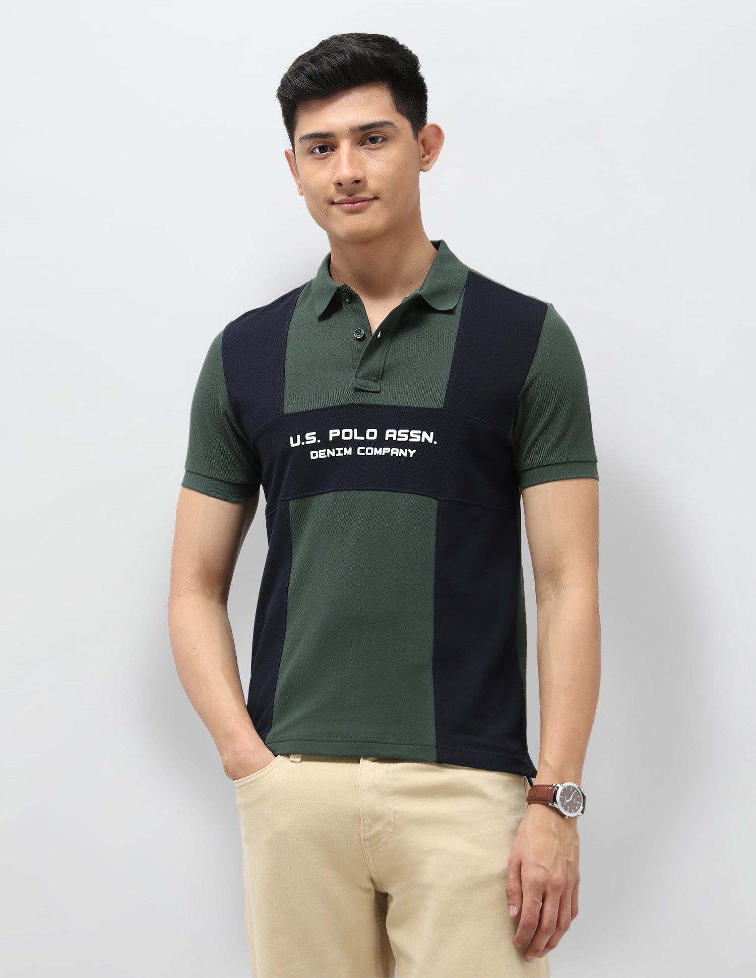 Colourblocked Pure Cotton Polo Shirt Olive - U.S. Polo Assn. India | Large