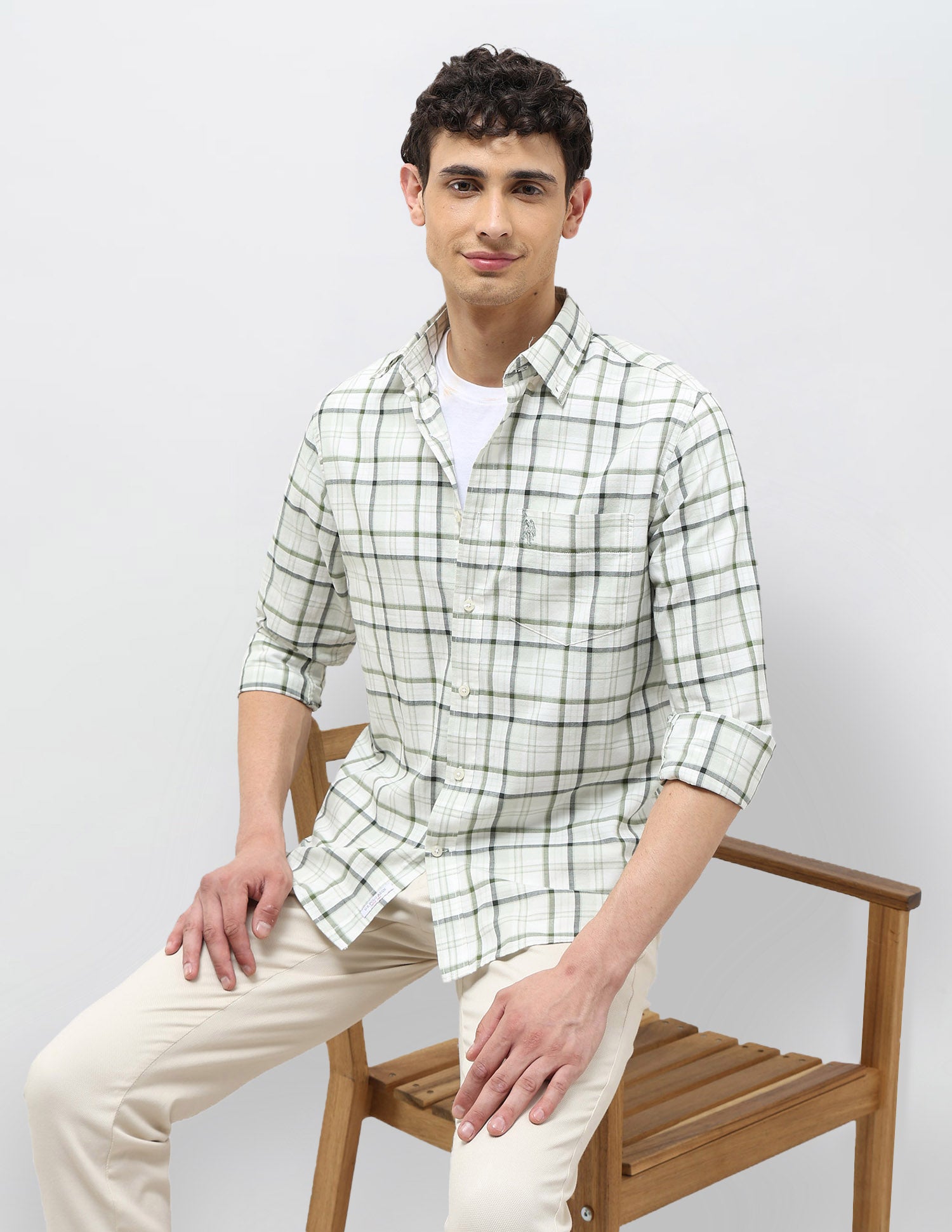 Plaid Checked Tailored Fit Shirt Light Green - U.S. POLO ASSN. | Large