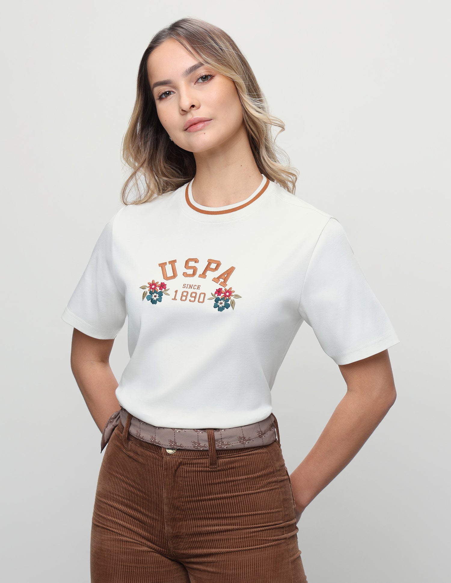 Brand Embroidered Boxy Fit T-Shirt Off White - U.S. Polo Assn. India | Large