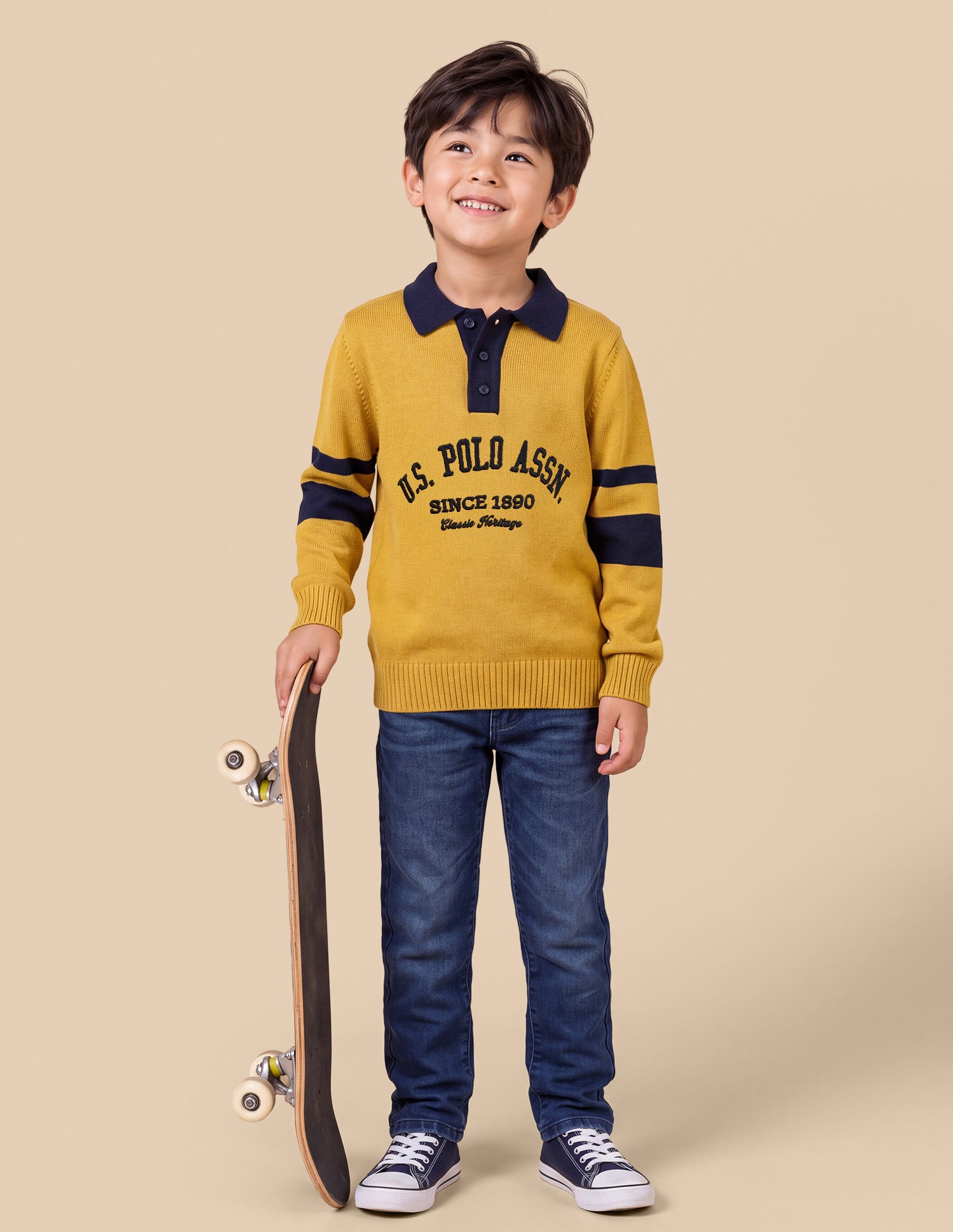Brand Embroidered Regular Fit Sweater Mustard - U.S. Polo Assn. India | Large
