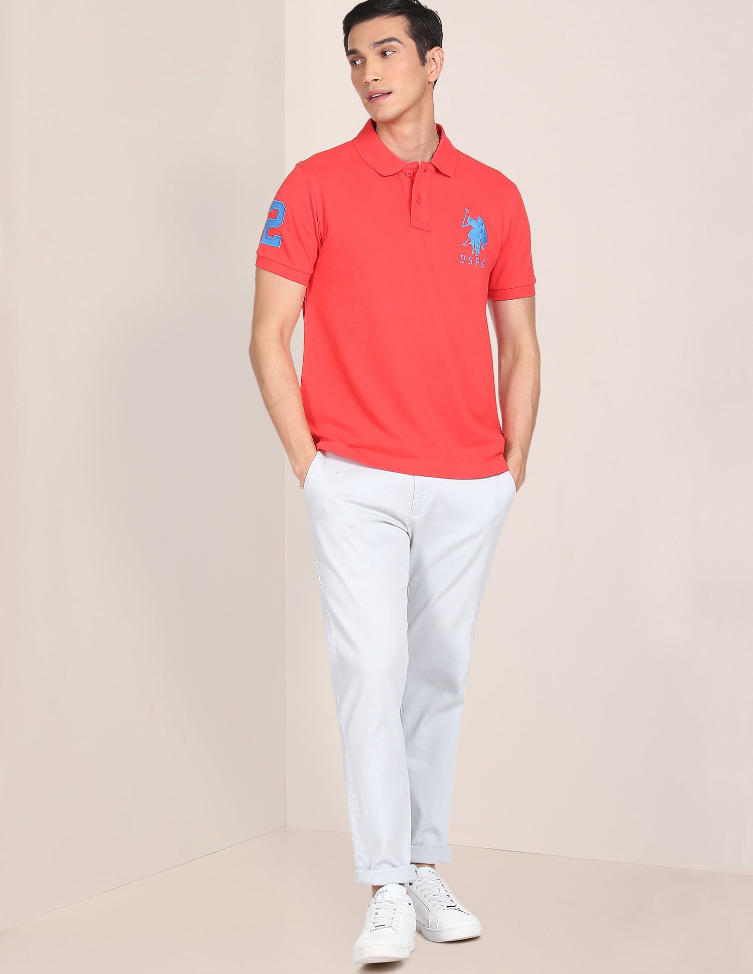 Compact Cotton Logo Polo Shirt Coral - U.S. POLO ASSN. | Large
