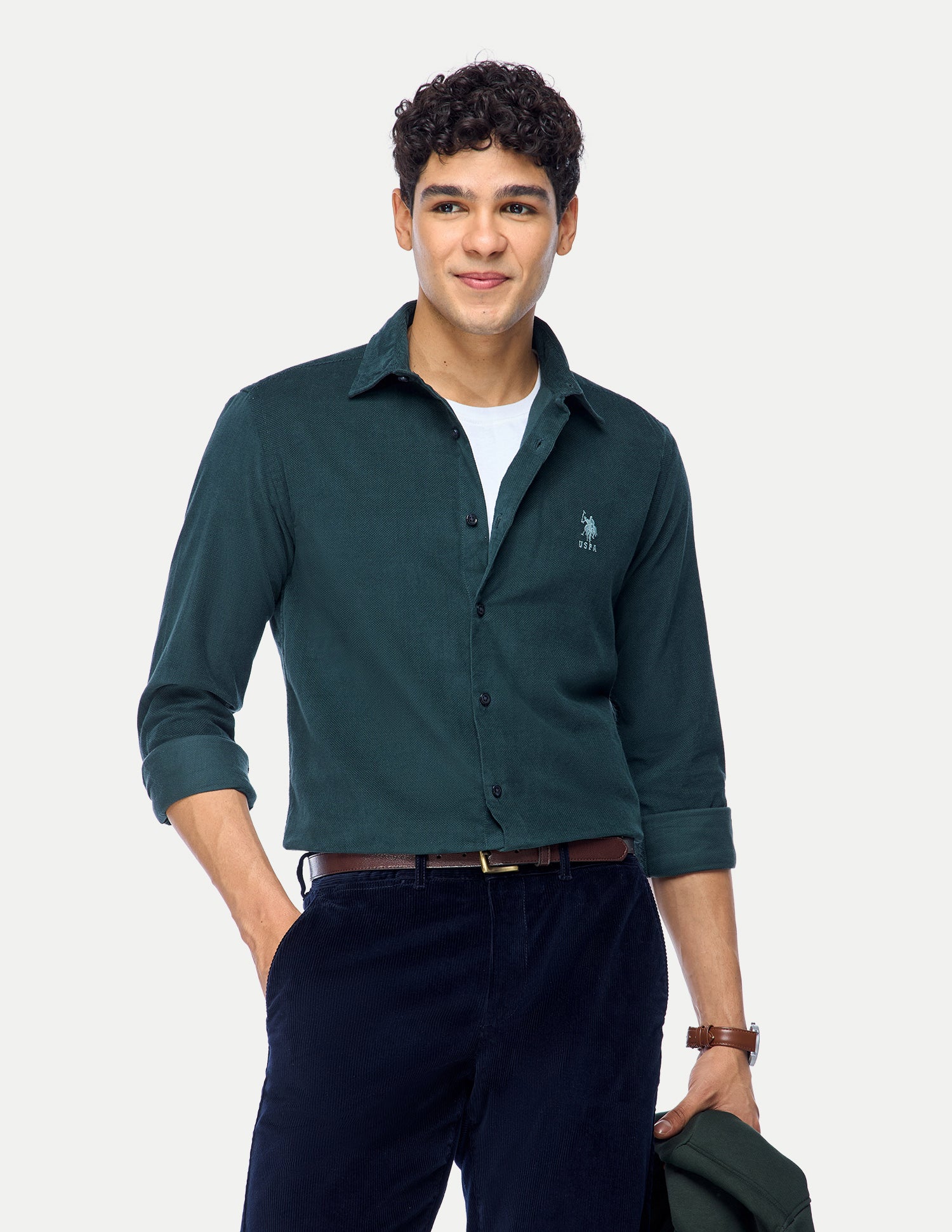 Corduroy Regular Fit Shirt Dark Teal - U.S. Polo Assn. India | Large