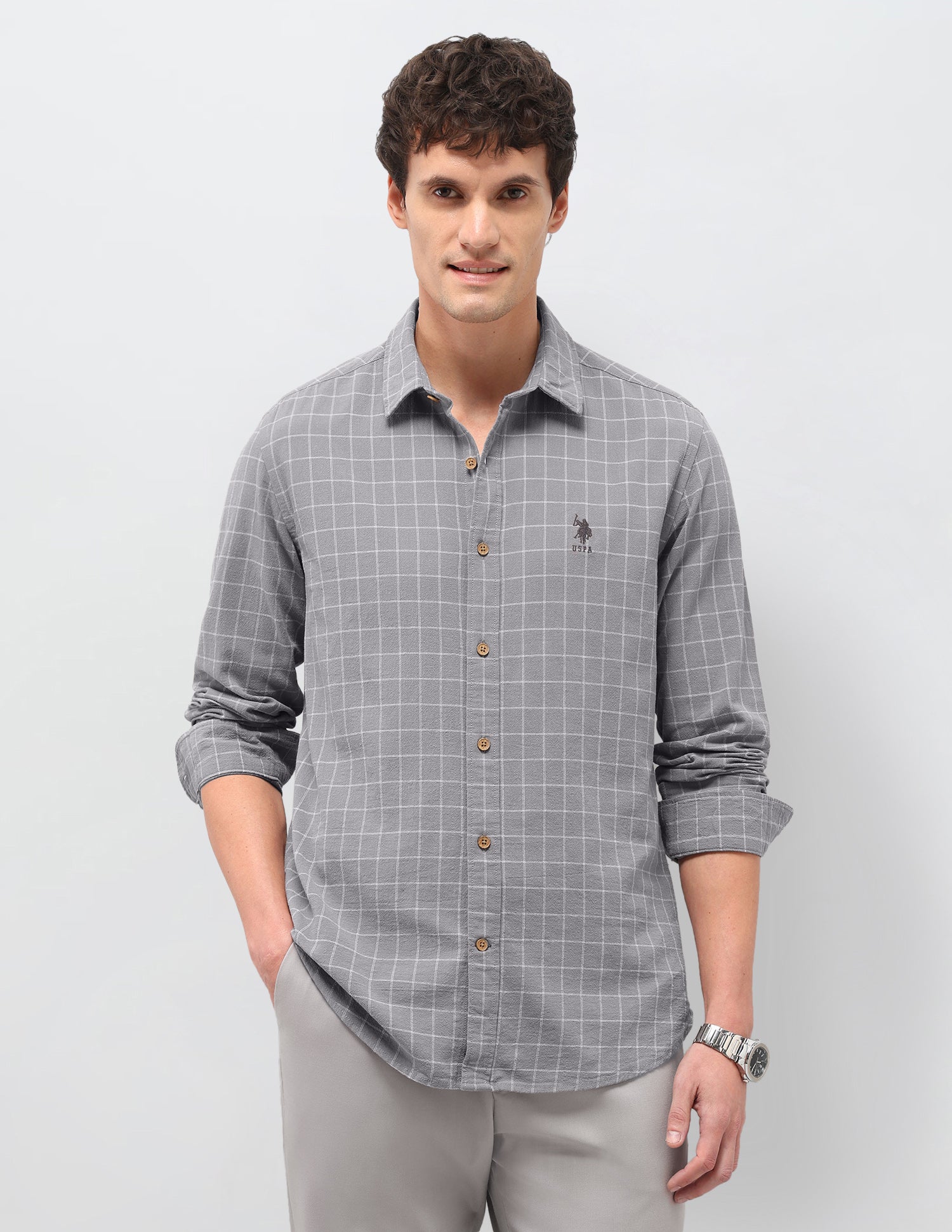 Windowpane Checked Regular Fit Shirt