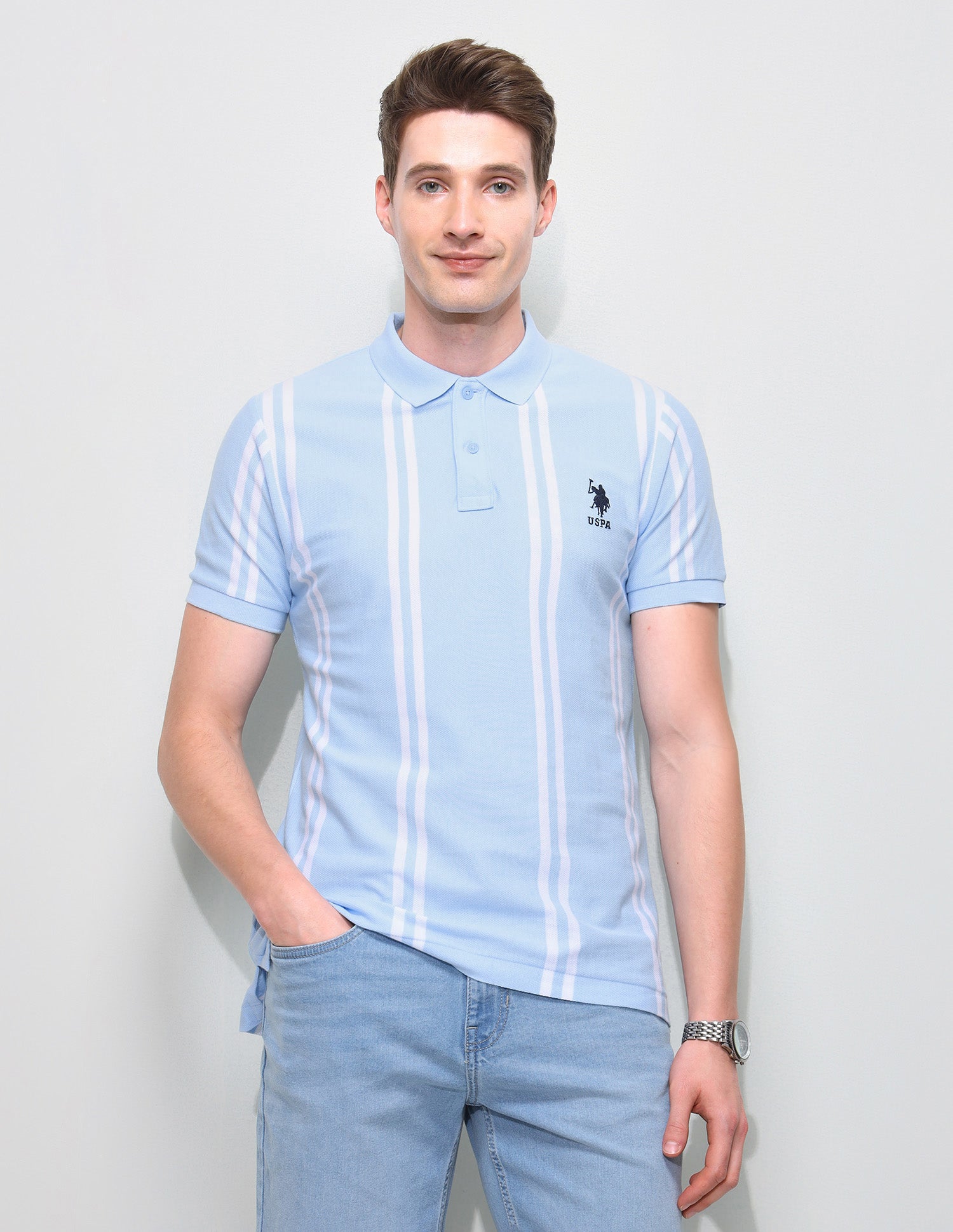 Vertical Striped Slim Fit Polo Shirt