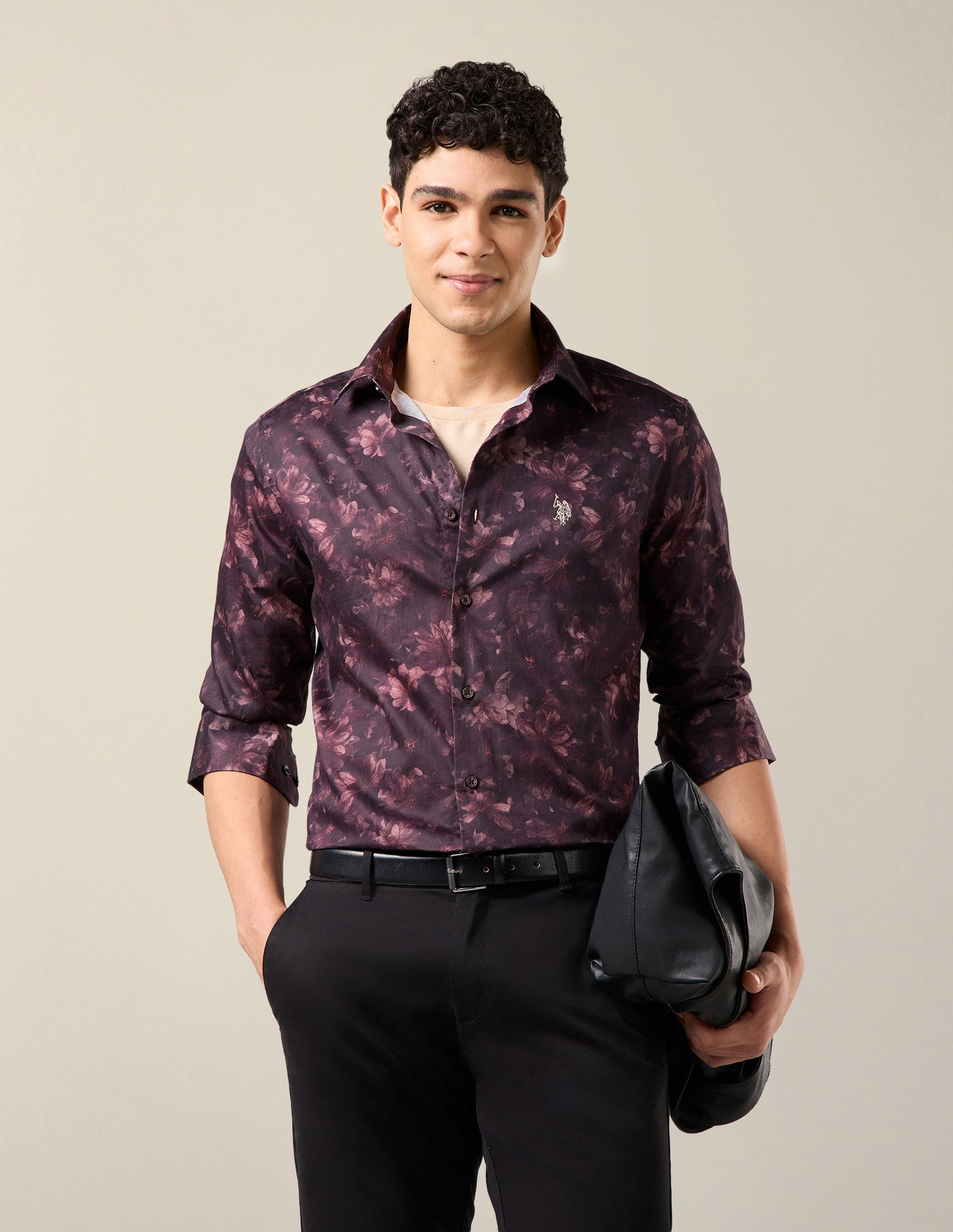 Floral Printed Satin Shirt Brown - U.S. Polo Assn. India | Large