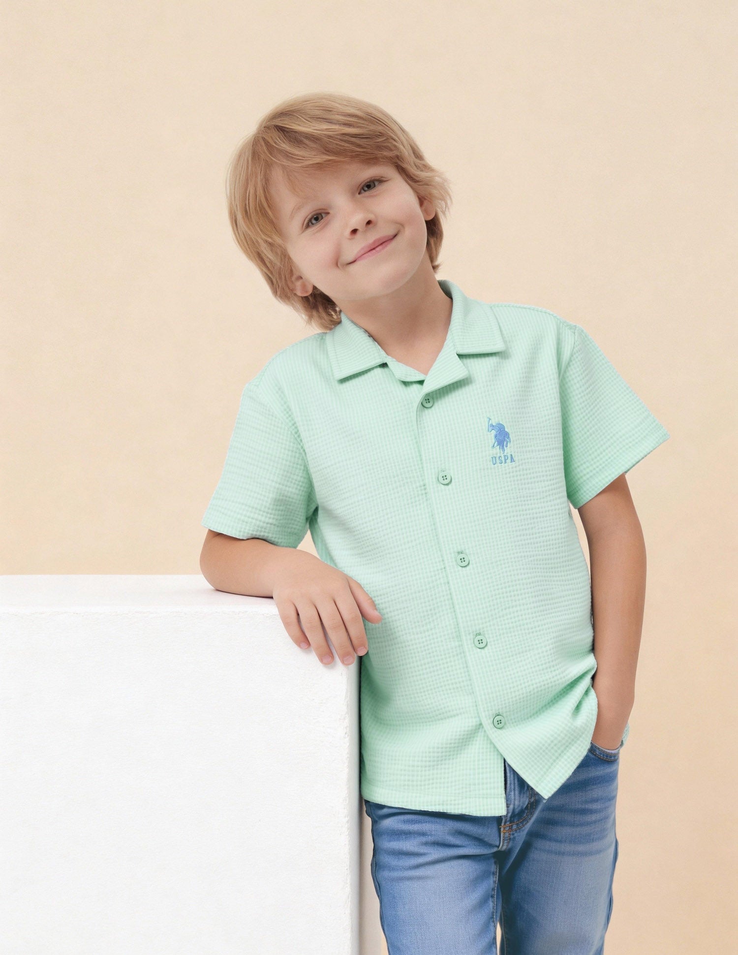 Boys Vertical Striped Seersucker Shirt