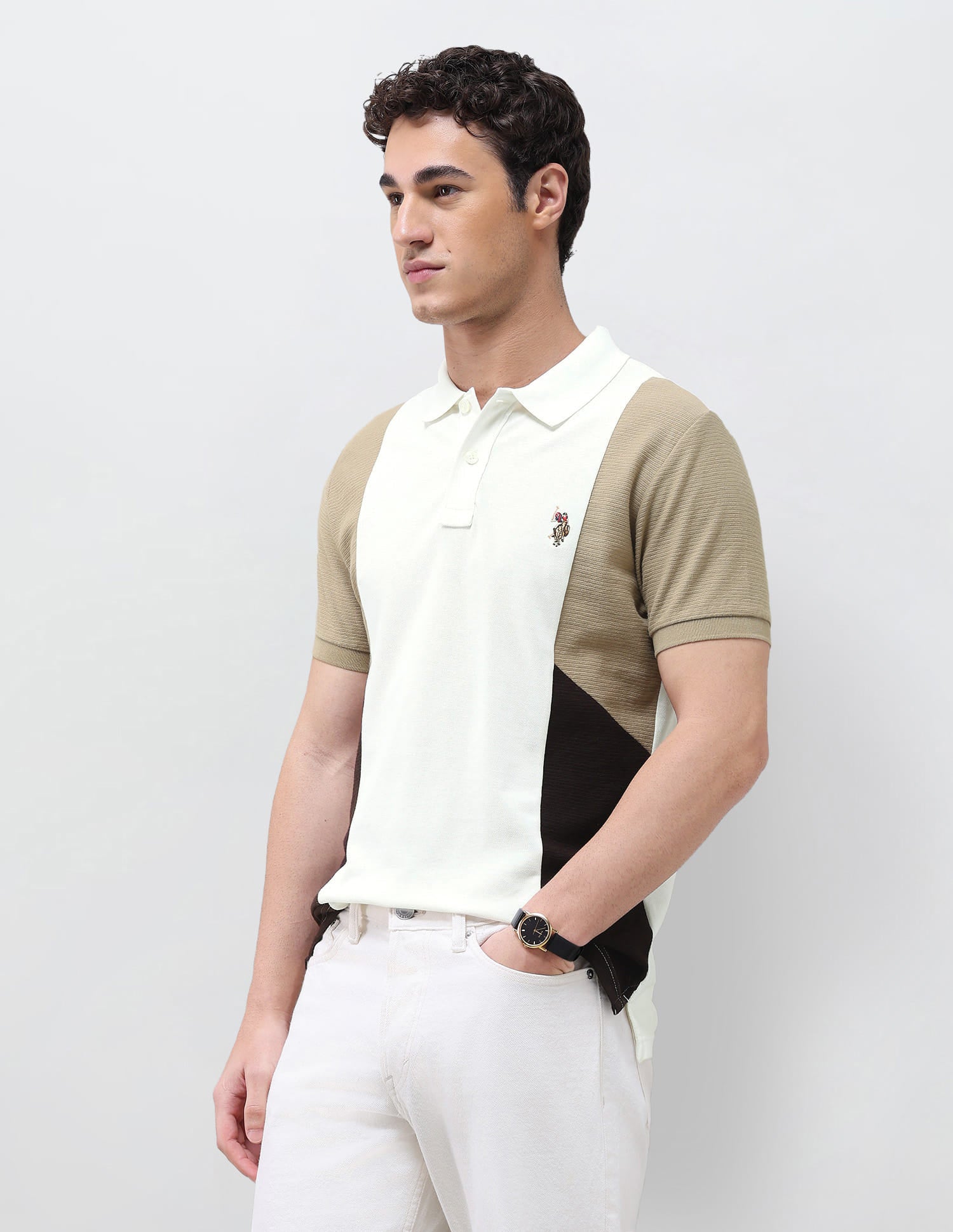Colourblocked Slim Fit Polo Shirt Ivory - U.S. Polo Assn. India | Large