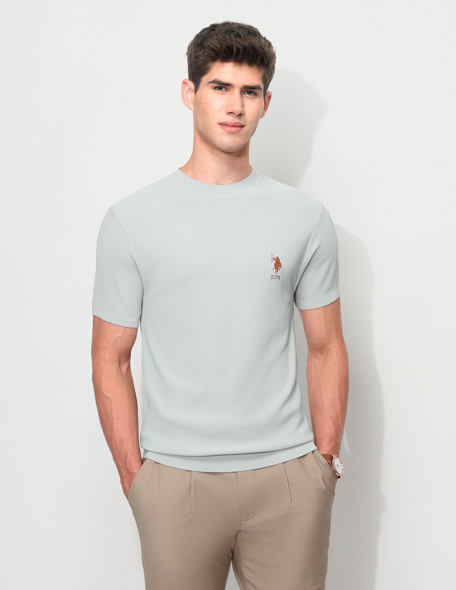 Textured Slim Fit T-Shirt Grey - U.S. Polo Assn. India | Large