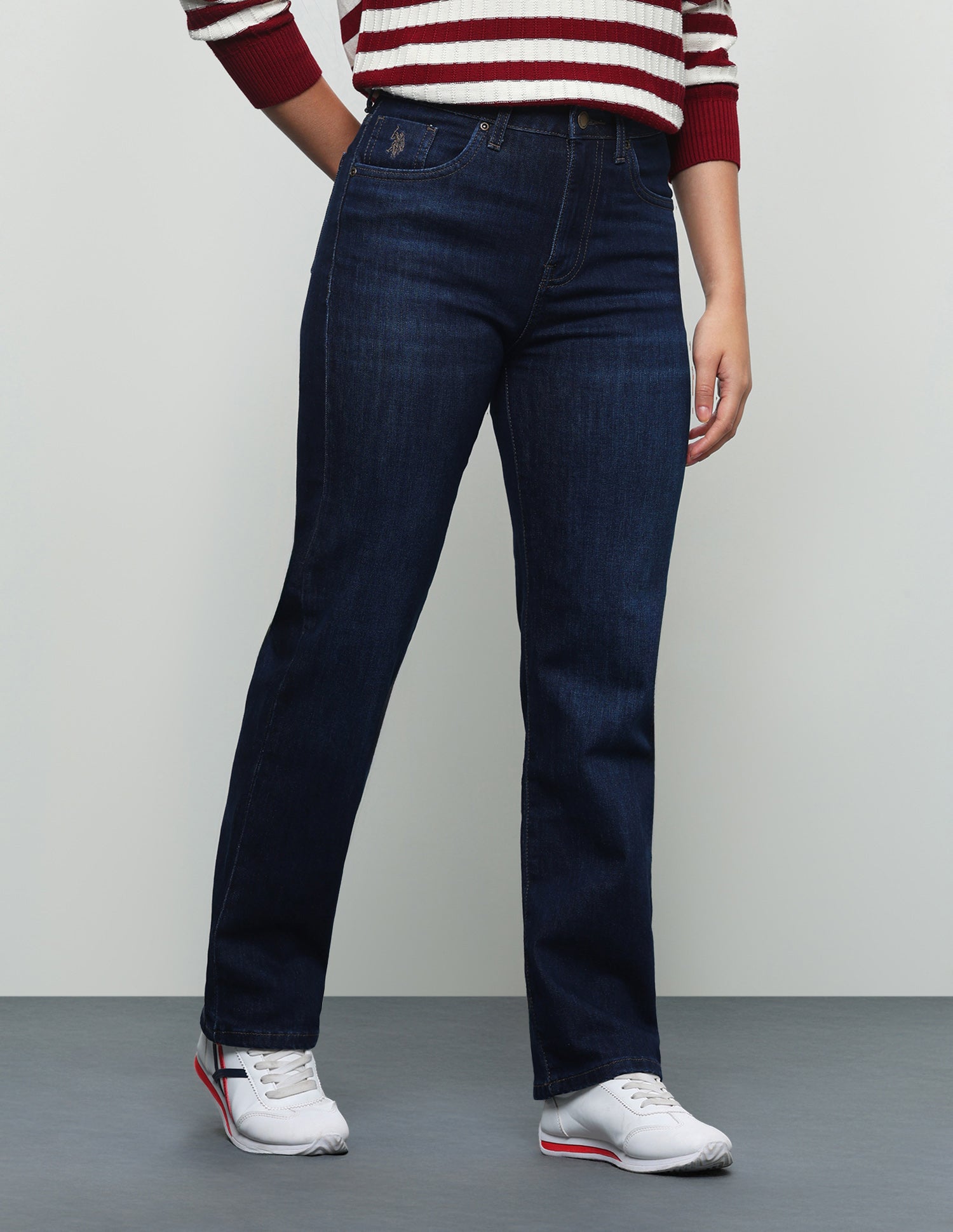 Whiskered Straight Fit Jeans Dark Blue - U.S. Polo Assn. India | Large