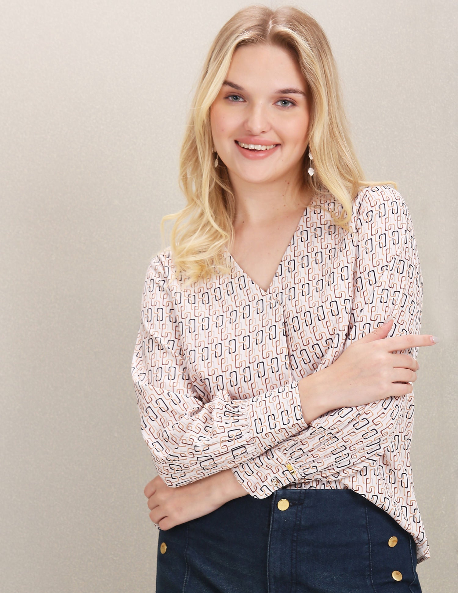 Geometric Print Polyester Top