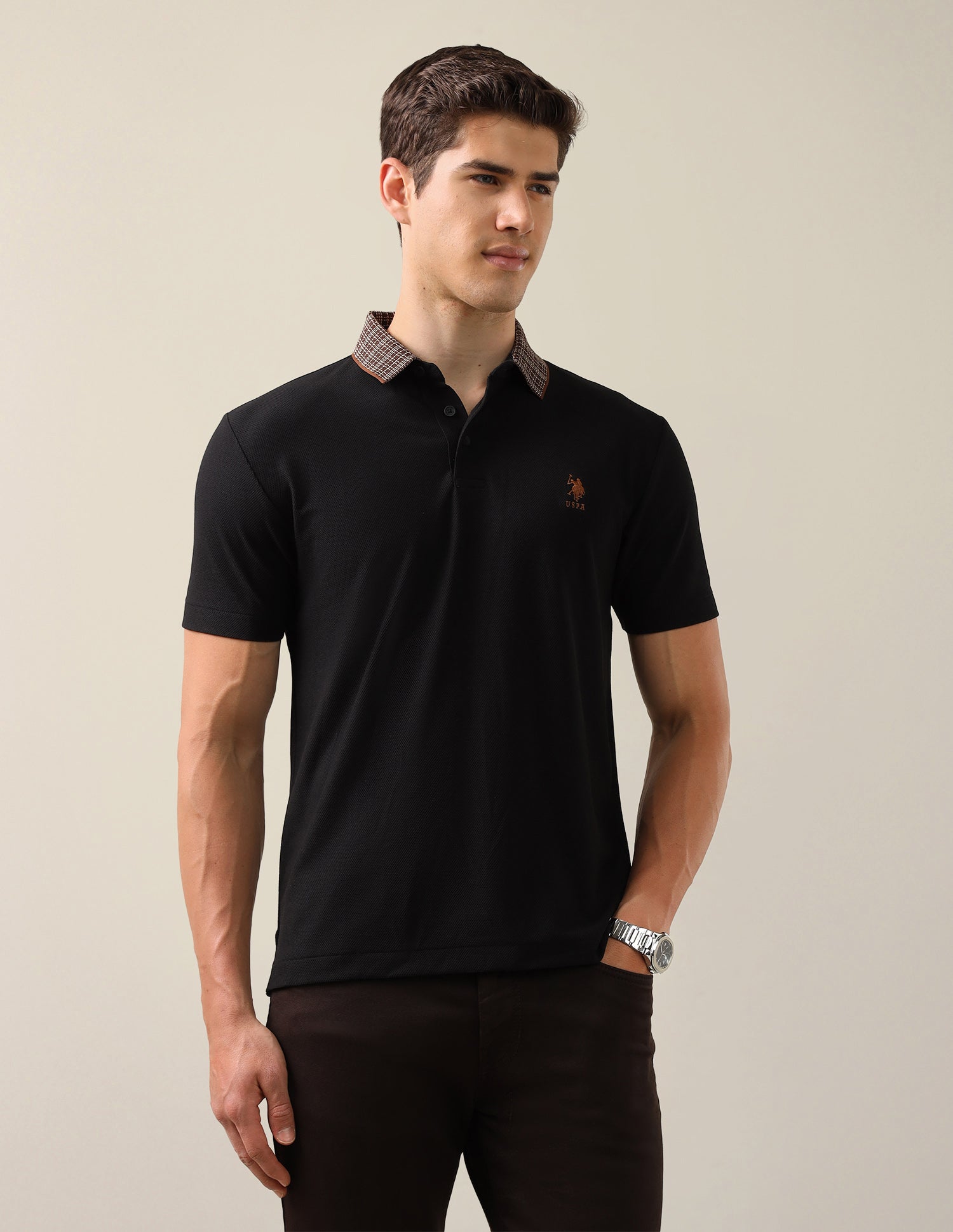 Solid Slim Fit Polo Shirt Black - U.S. Polo Assn. India | Large