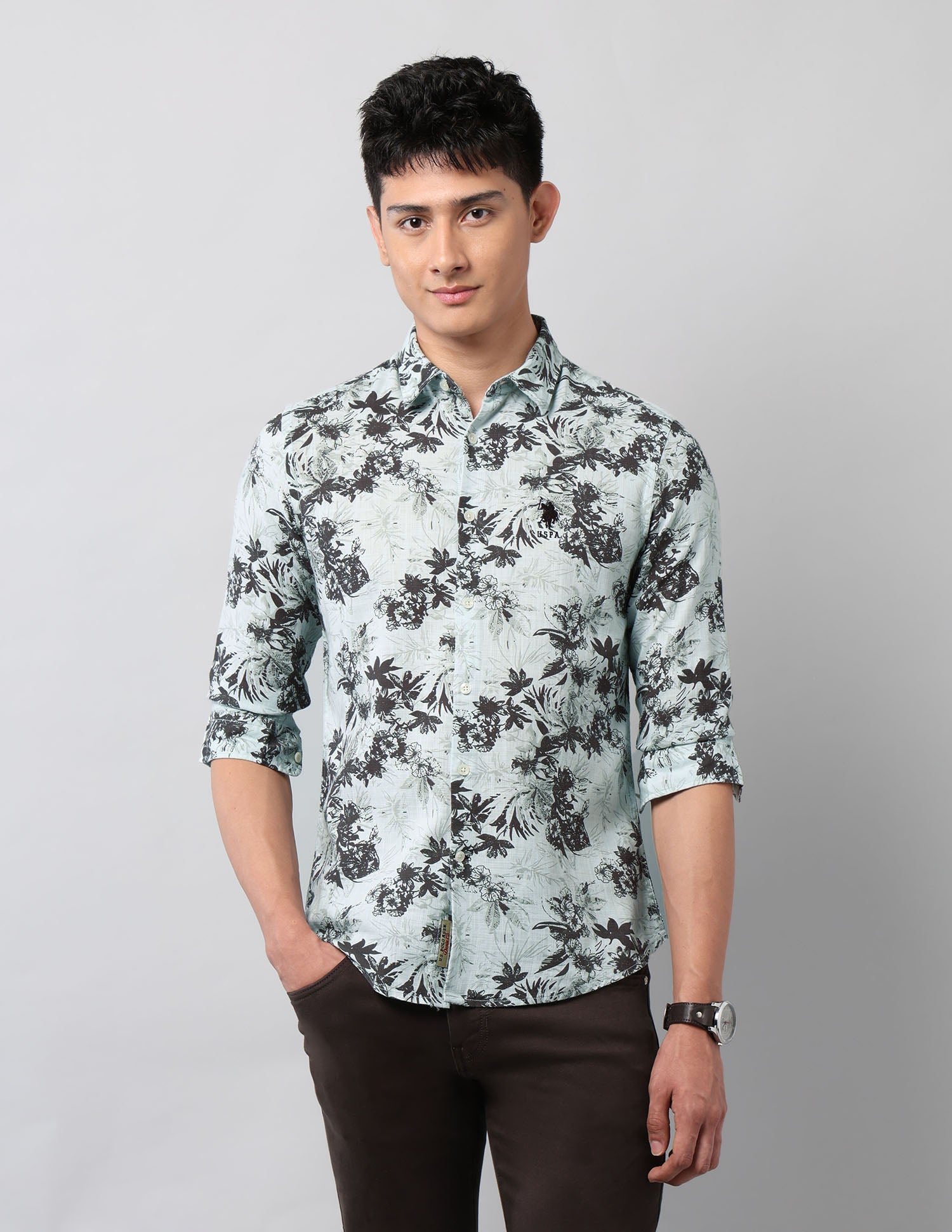 Pure Cotton Regular Fit Shirt Light Blue - U.S. Polo Assn. India | Large