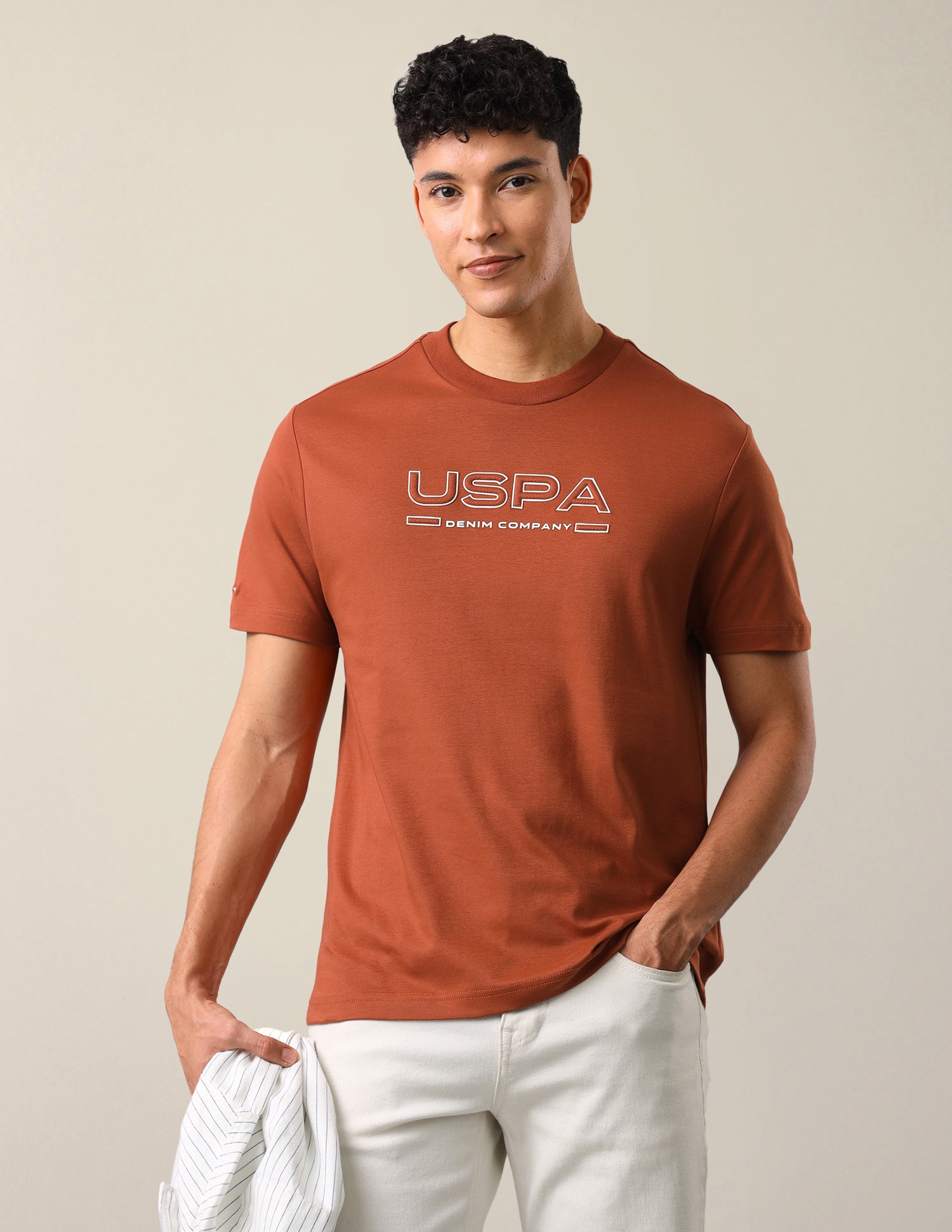Brand Embossed Slim Fit T-Shirt Dark Orange - U.S. Polo Assn. India | Large
