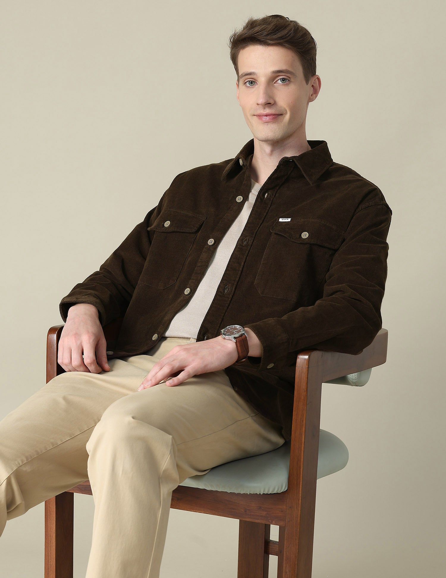 Corduroy Regular Fit Shacket Dark Brown - U.S. Polo Assn. India | Large