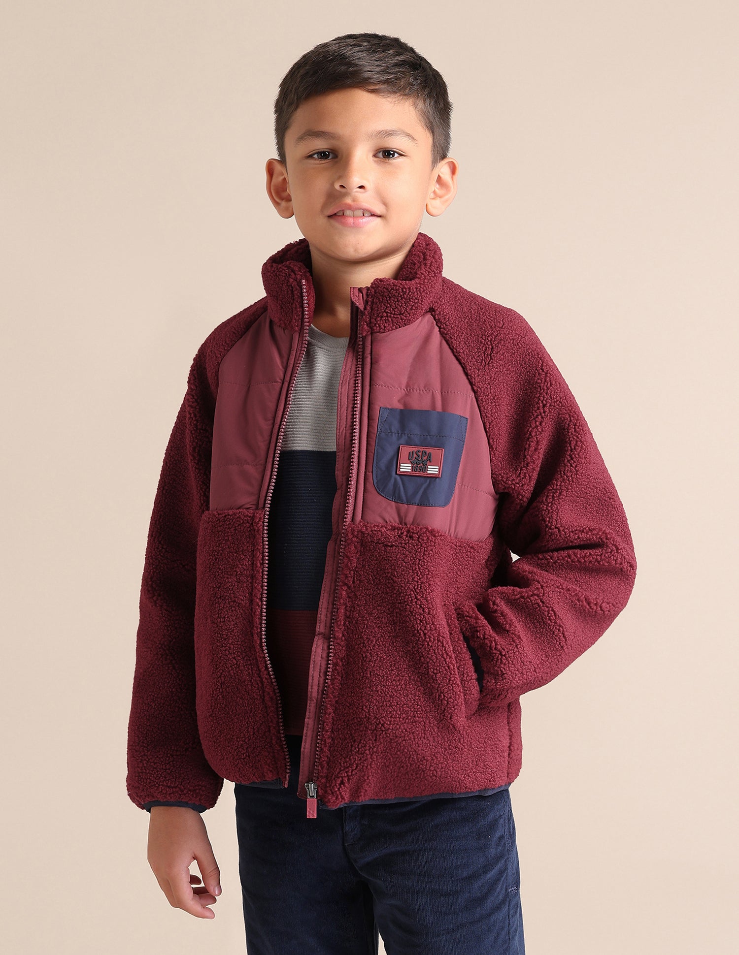 Boys Solid Mock Collar Jacket
