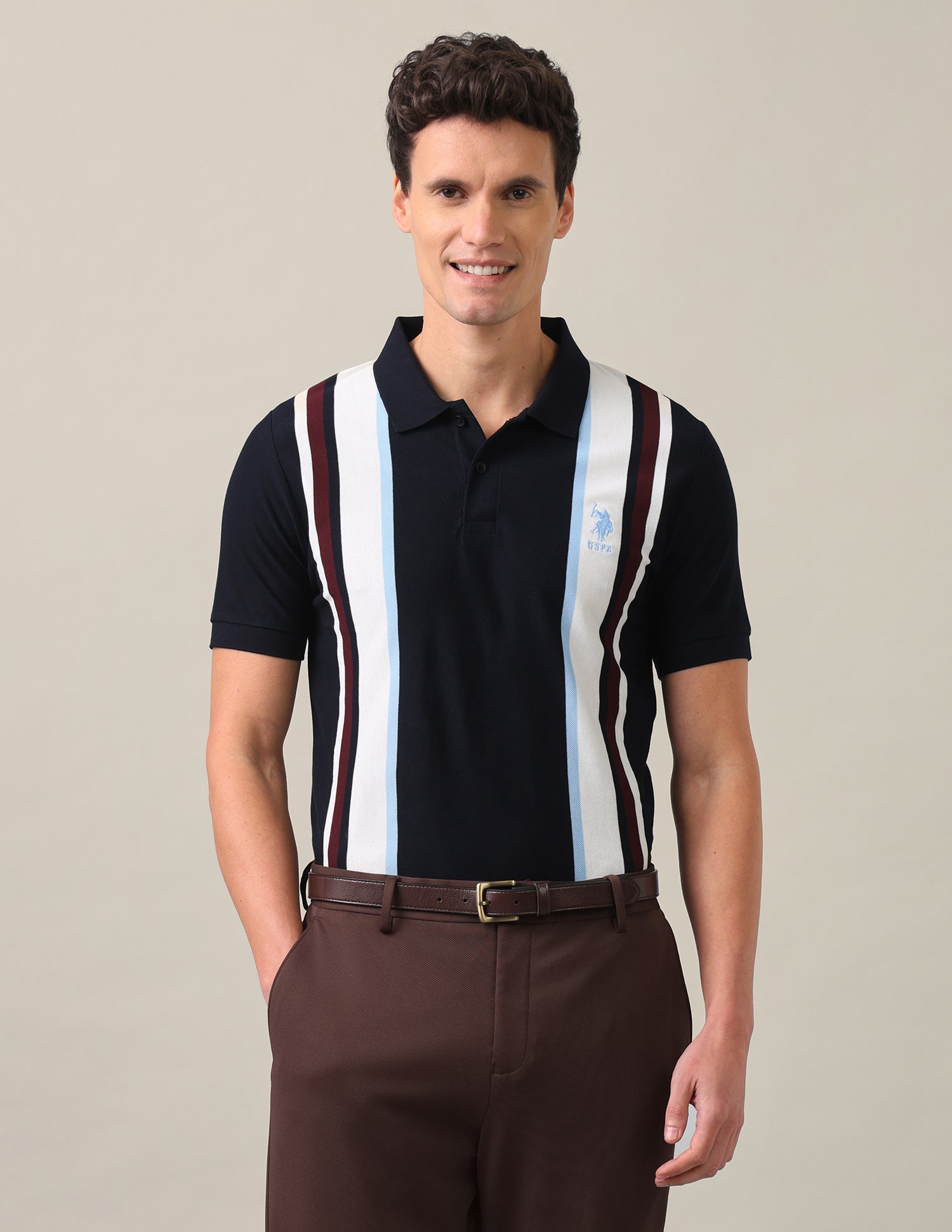 Vertical Striped Slim Fit Polo Shirt Navy Blue - U.S. Polo Assn. India | Large
