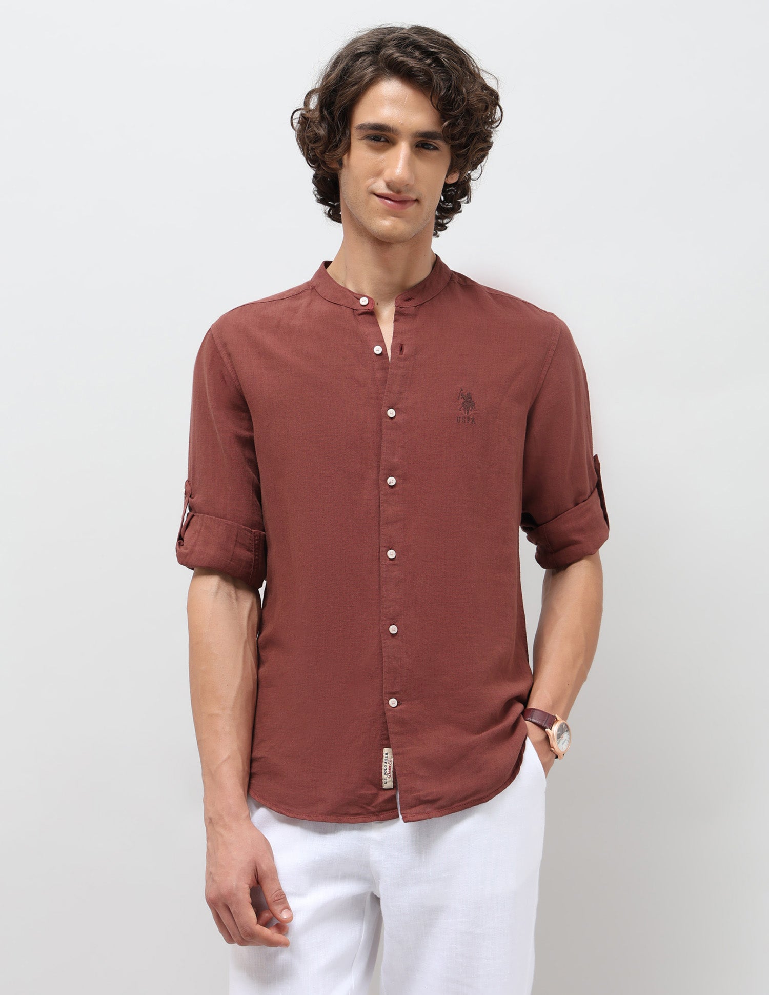 Solid Regular Fit Mandarin Shirt