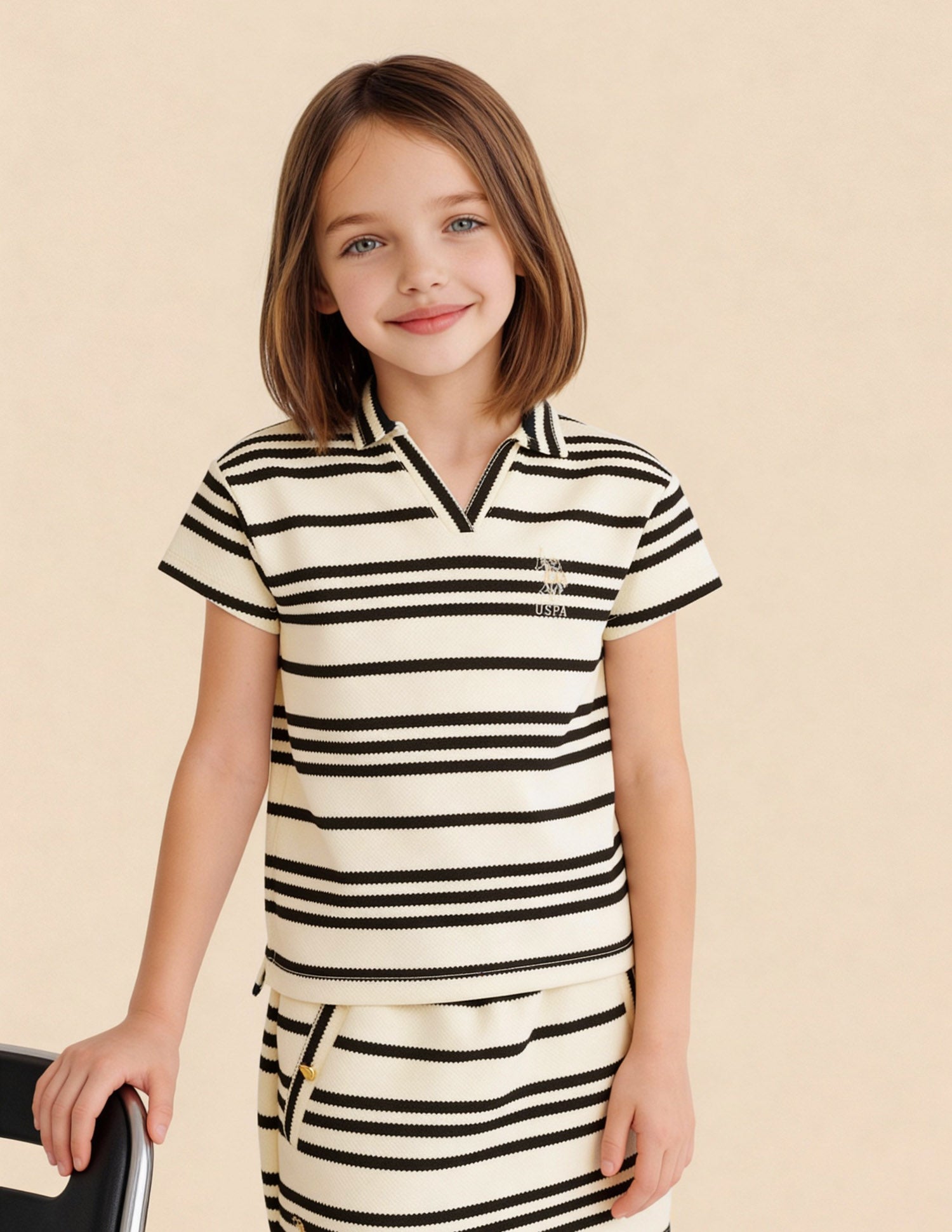 Girls Horizontal Striped Polo Shirt