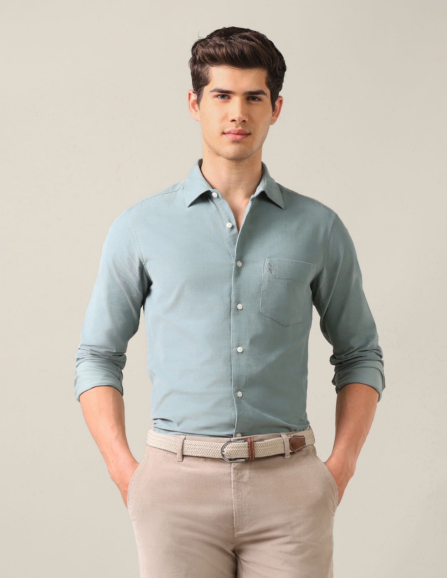 Tailored Fit Corduroy Shirt Green - U.S. Polo Assn. India | Large