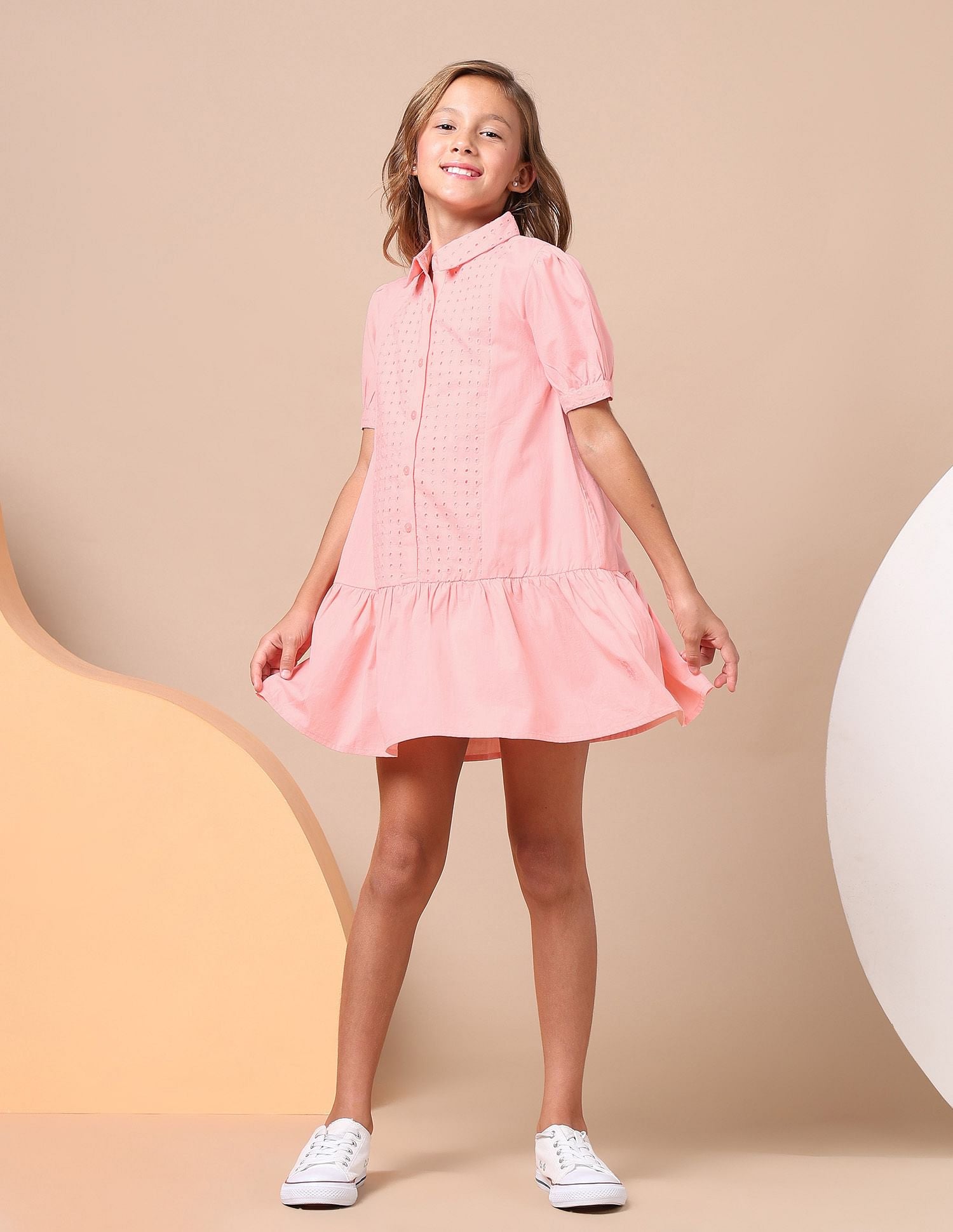 Girls Schiffli A-Line Mini Dress