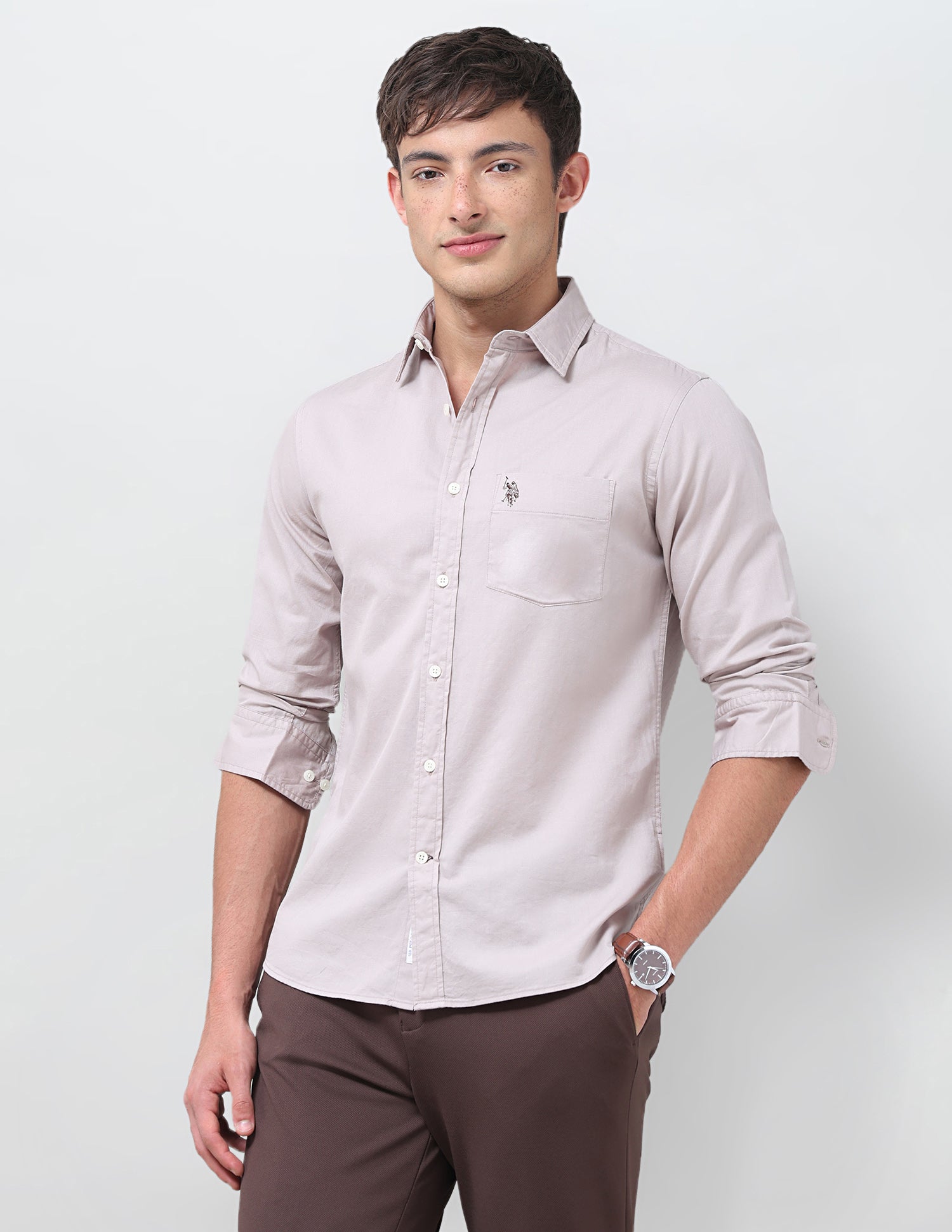Tailored Fit Twill Shirt Light Khaki - U.S. Polo Assn. India | Large