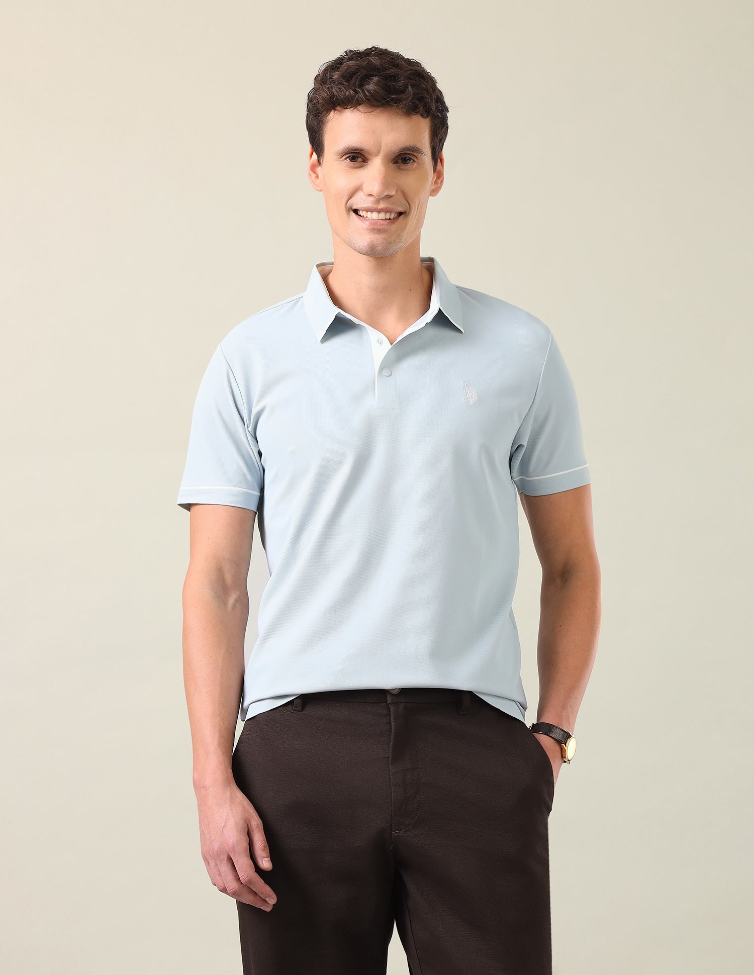 Solid Slim Fit Polo Shirt Light Blue - U.S. Polo Assn. India | Large
