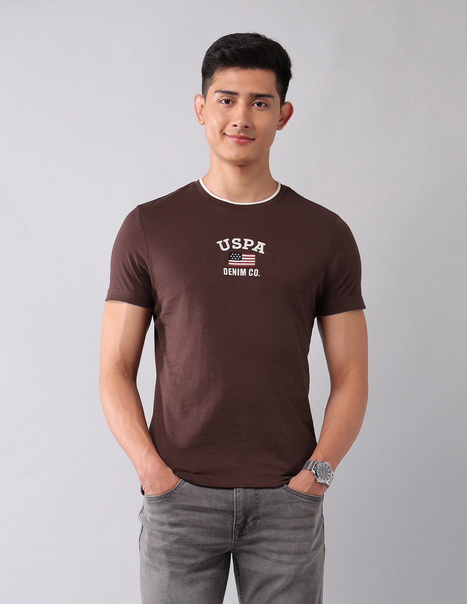 Muscle Fit Brand Embroidered T-Shirt Dark Brown - U.S. Polo Assn. India | Large