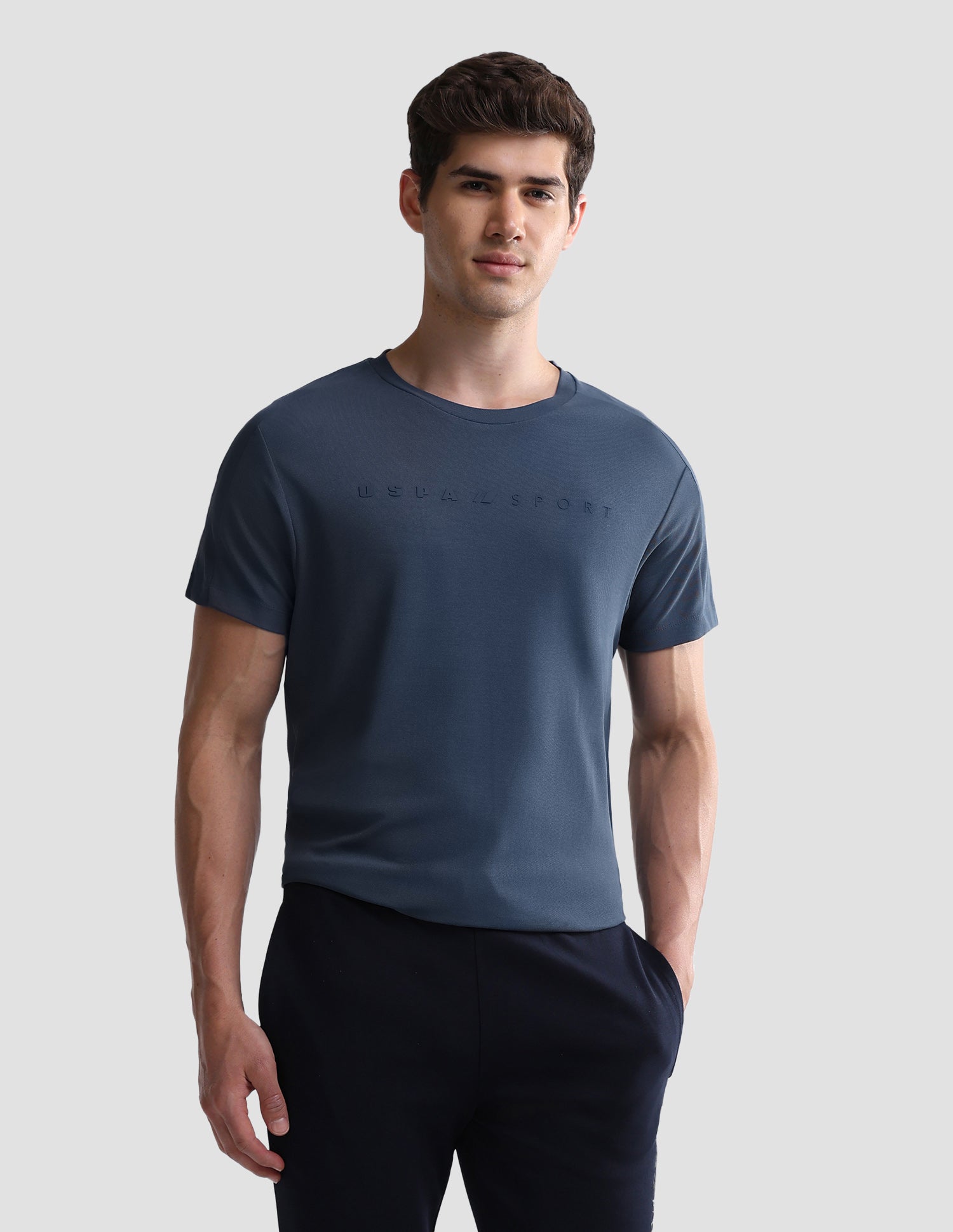Solid Slim Fit Active T-Shirt Blue - U.S. Polo Assn. India | Large