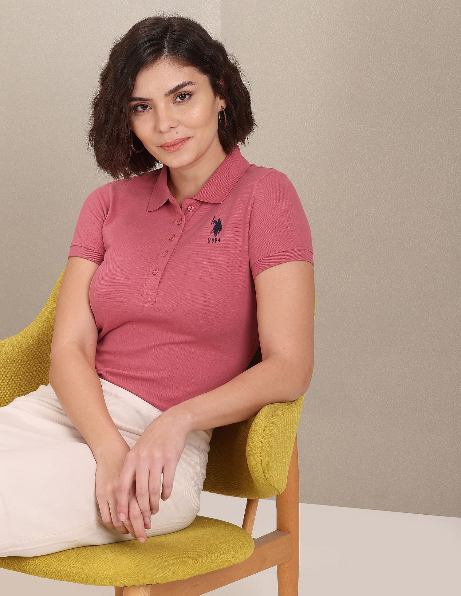 Ribbed Collar Solid Polo Shirt