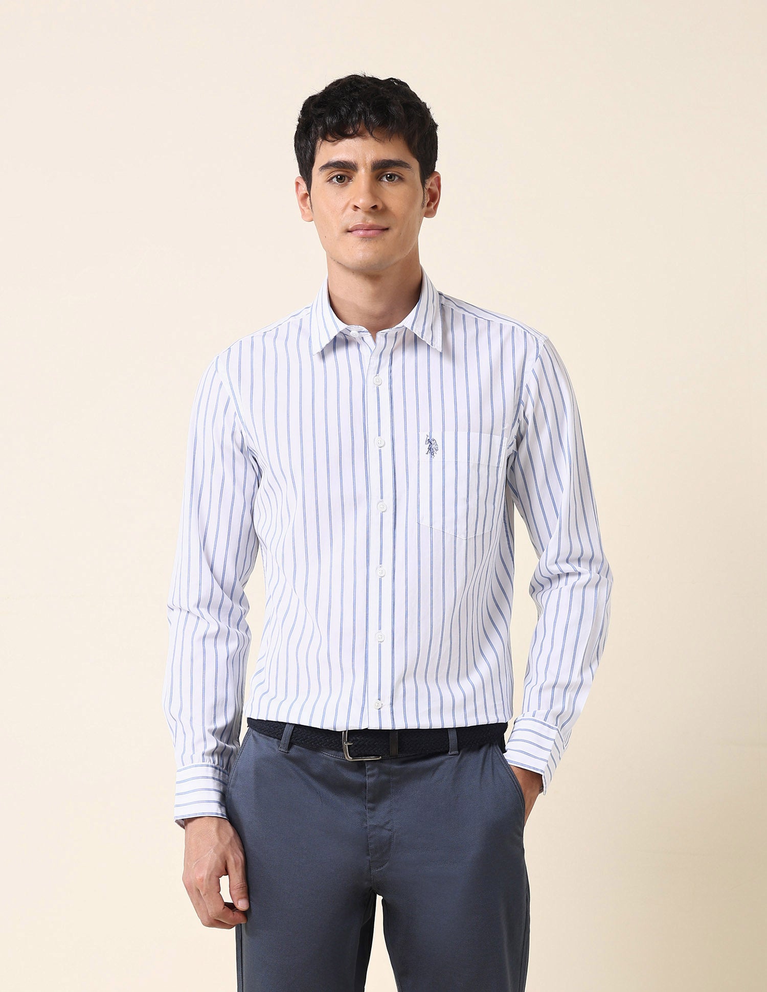 Vertical Striped Tailored Fit Shirt Blue - U.S. Polo Assn. India | Large