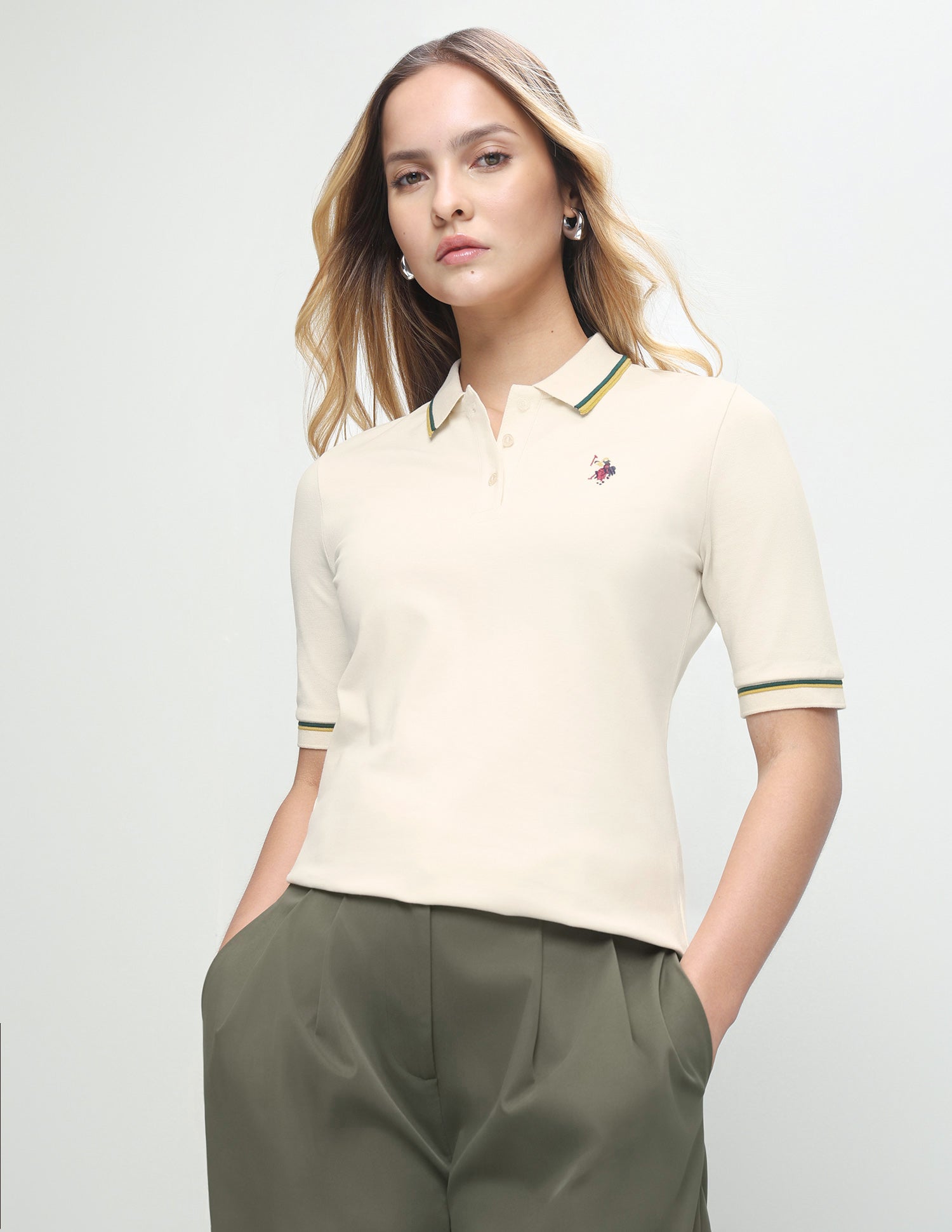 Solid Regular Fit Polo Shirt Ecru - U.S. Polo Assn. India | Large