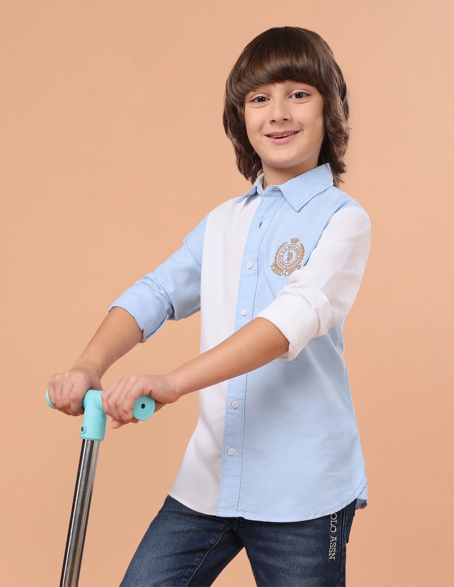Colourblocked Twill Shirt Light Blue - U.S. Polo Assn. India | Large