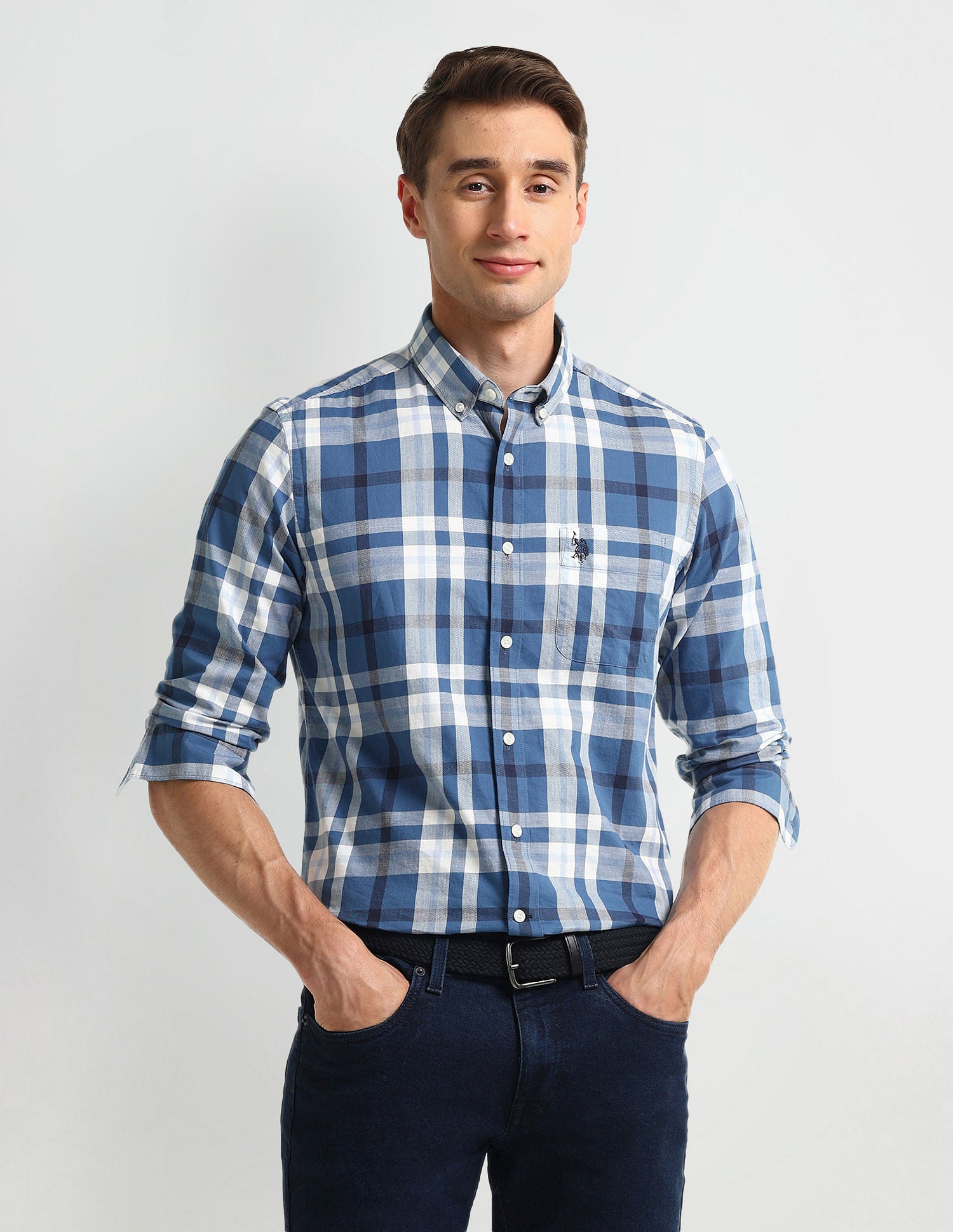 Slim Fit Checked Shirt White - U.S. Polo Assn. India | Large