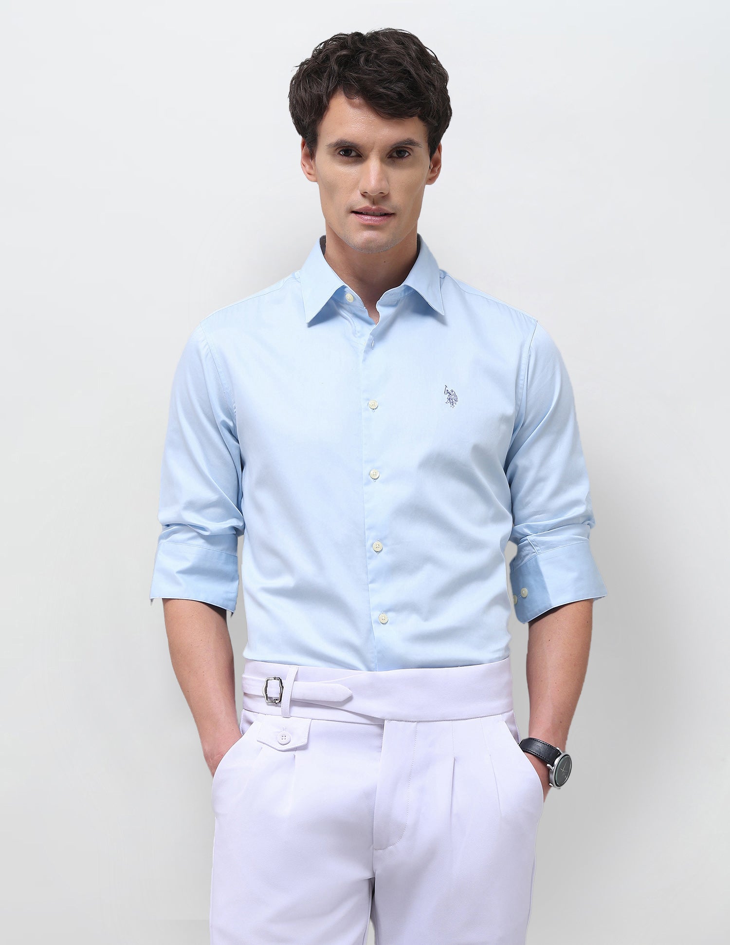 Satin Solid Shirt Light Blue - U.S. Polo Assn. India | Large