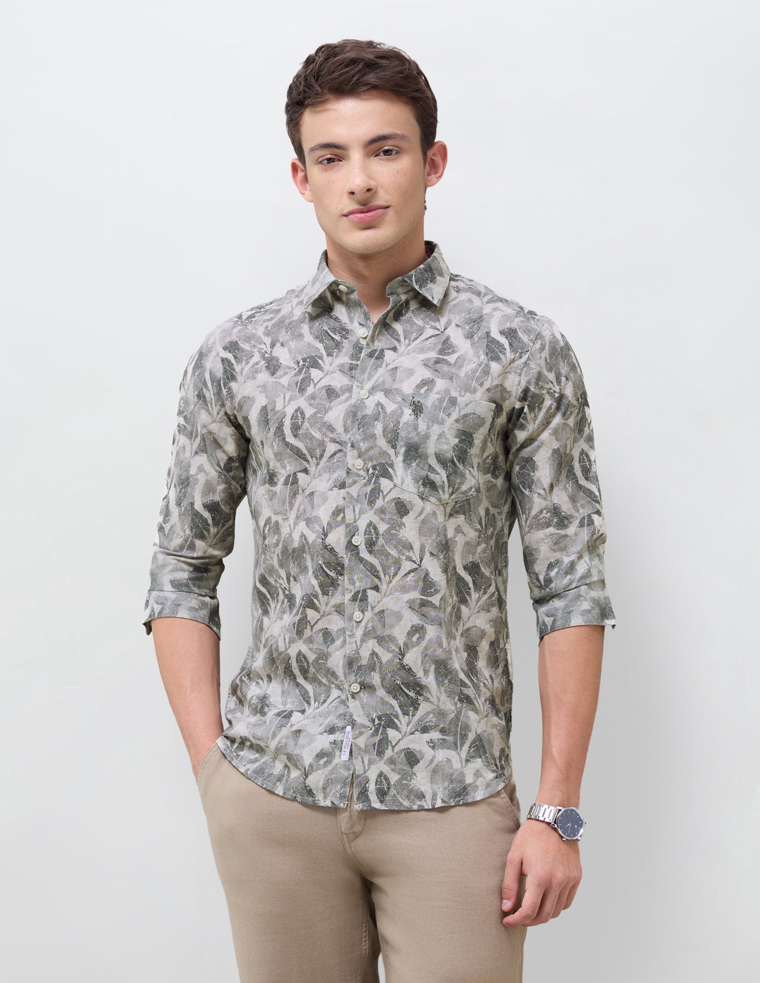 Tropical Printed Regular Fit Shirt Dark Grey - U.S. Polo Assn. India | Large