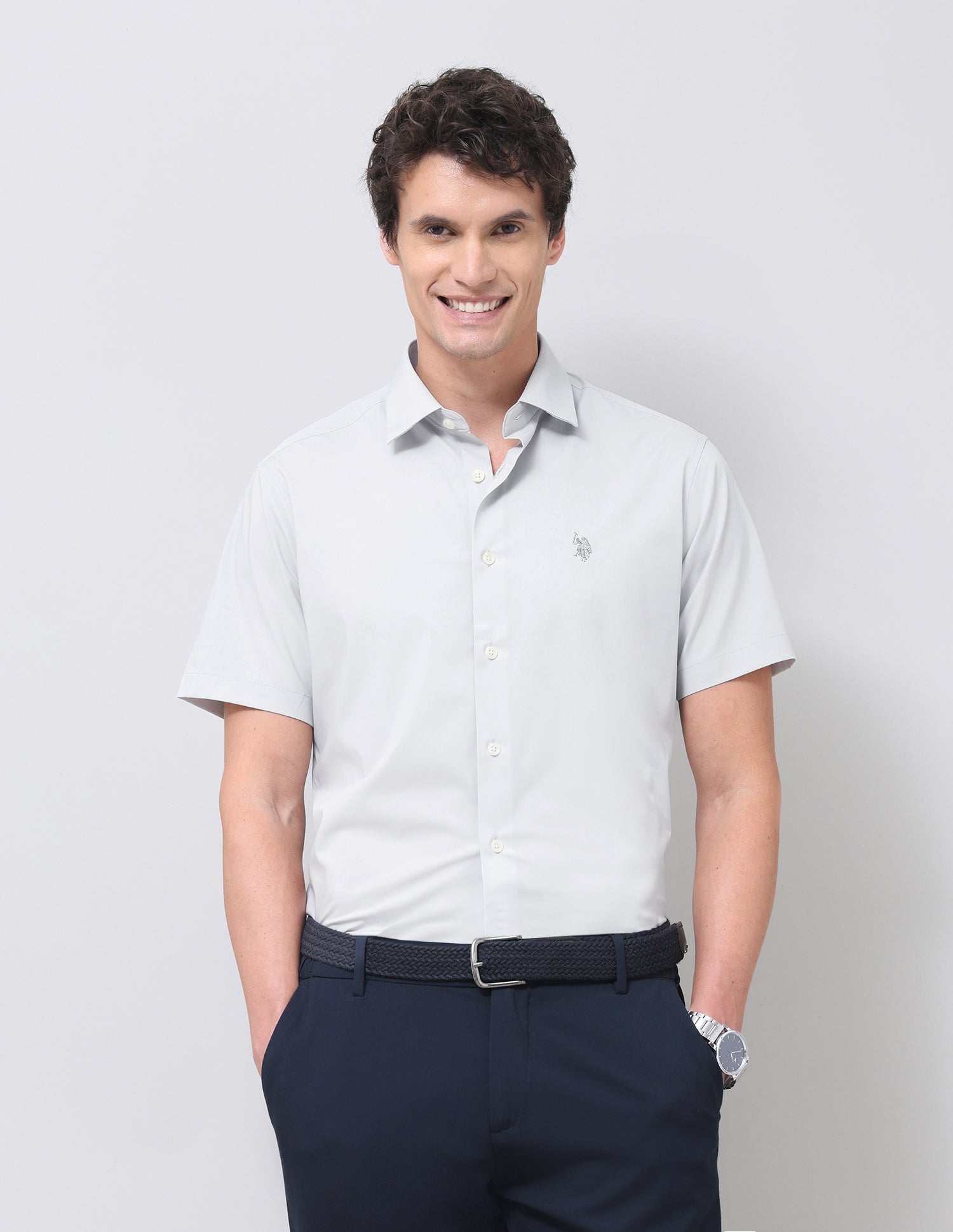 Solid Regular Fit Shirt Grey - U.S. Polo Assn. India | Large