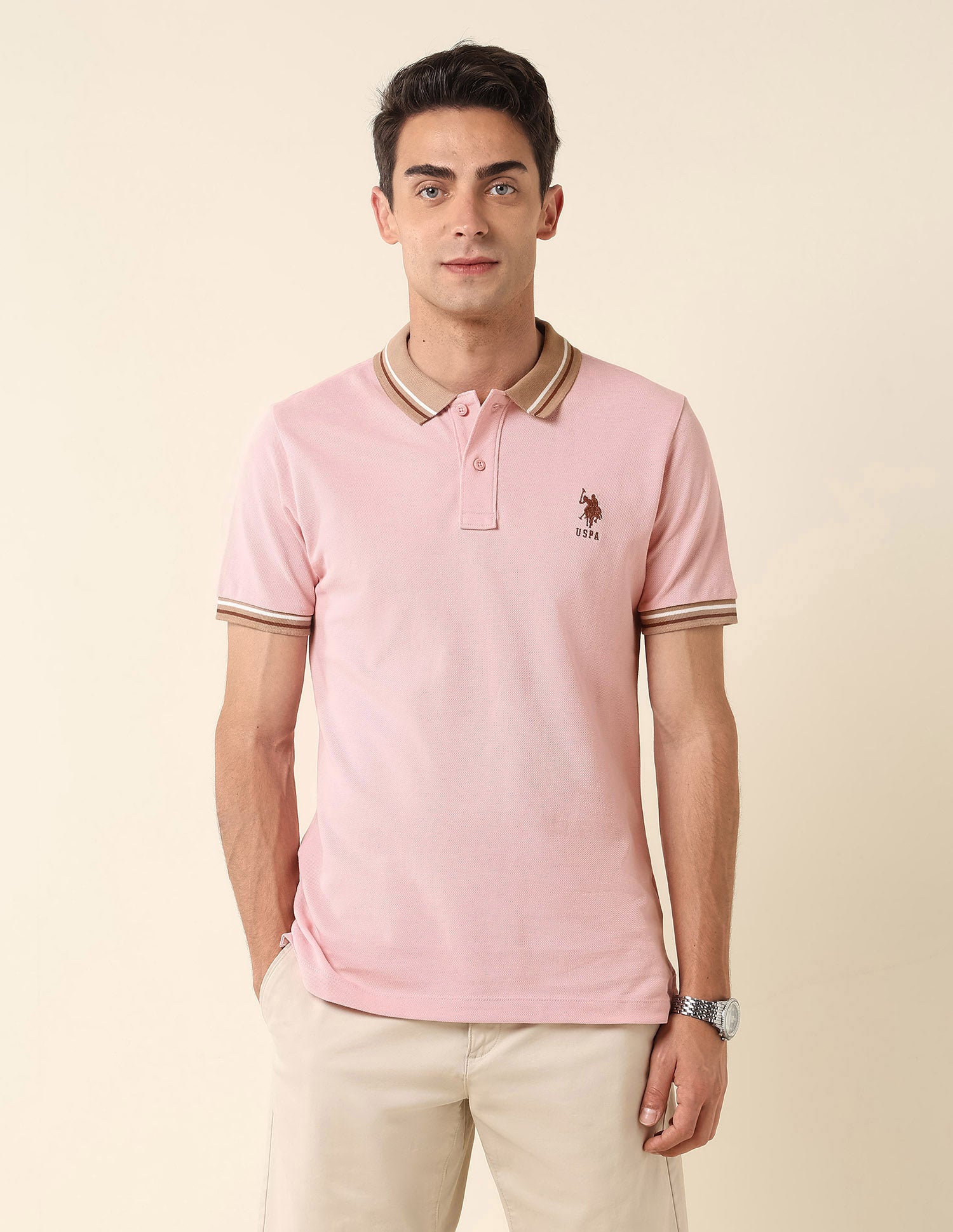 Pure Cotton Slim Fit Polo Shirt Light Pink - U.S. Polo Assn. India | Large