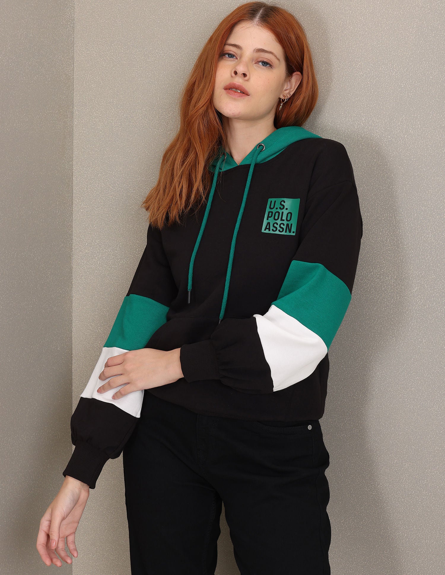Colour Block Hooded Sweatshirt Black - U.S. Polo Assn. India | Large