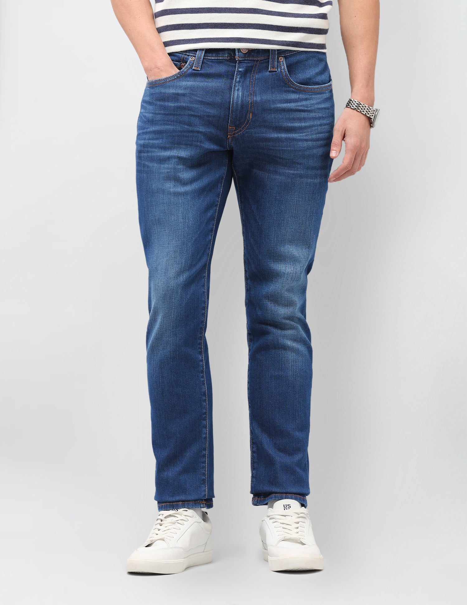 Solid Slim Tapered Fit Jeans Blue - U.S. Polo Assn. India | Large