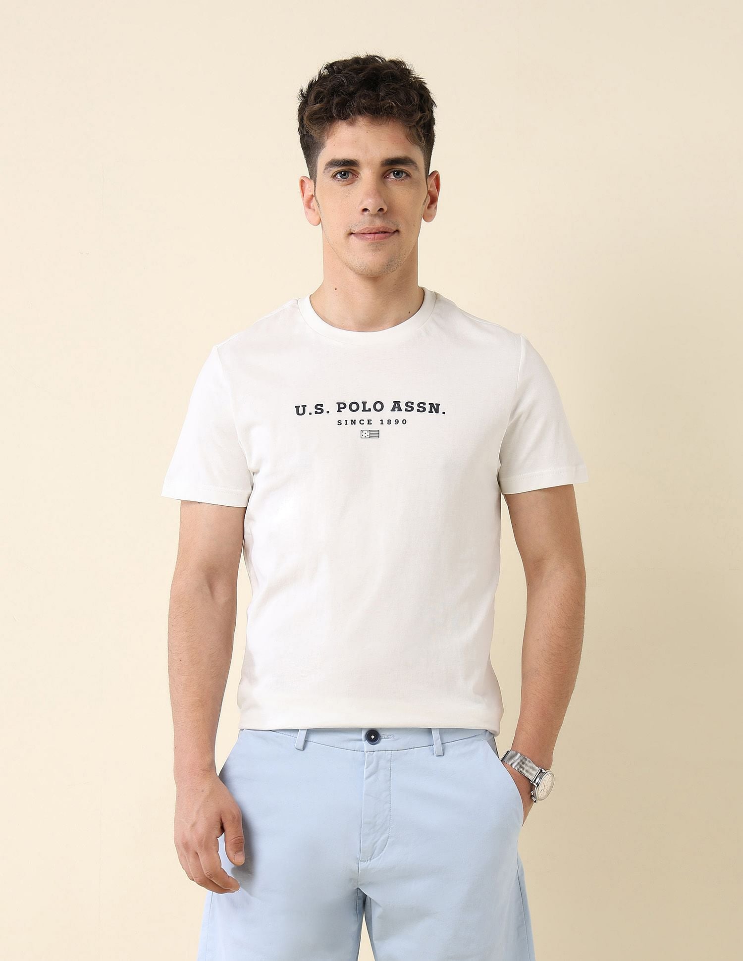 Brand Printed Slim Fit T-Shirt Off White - U.S. Polo Assn. India | Large