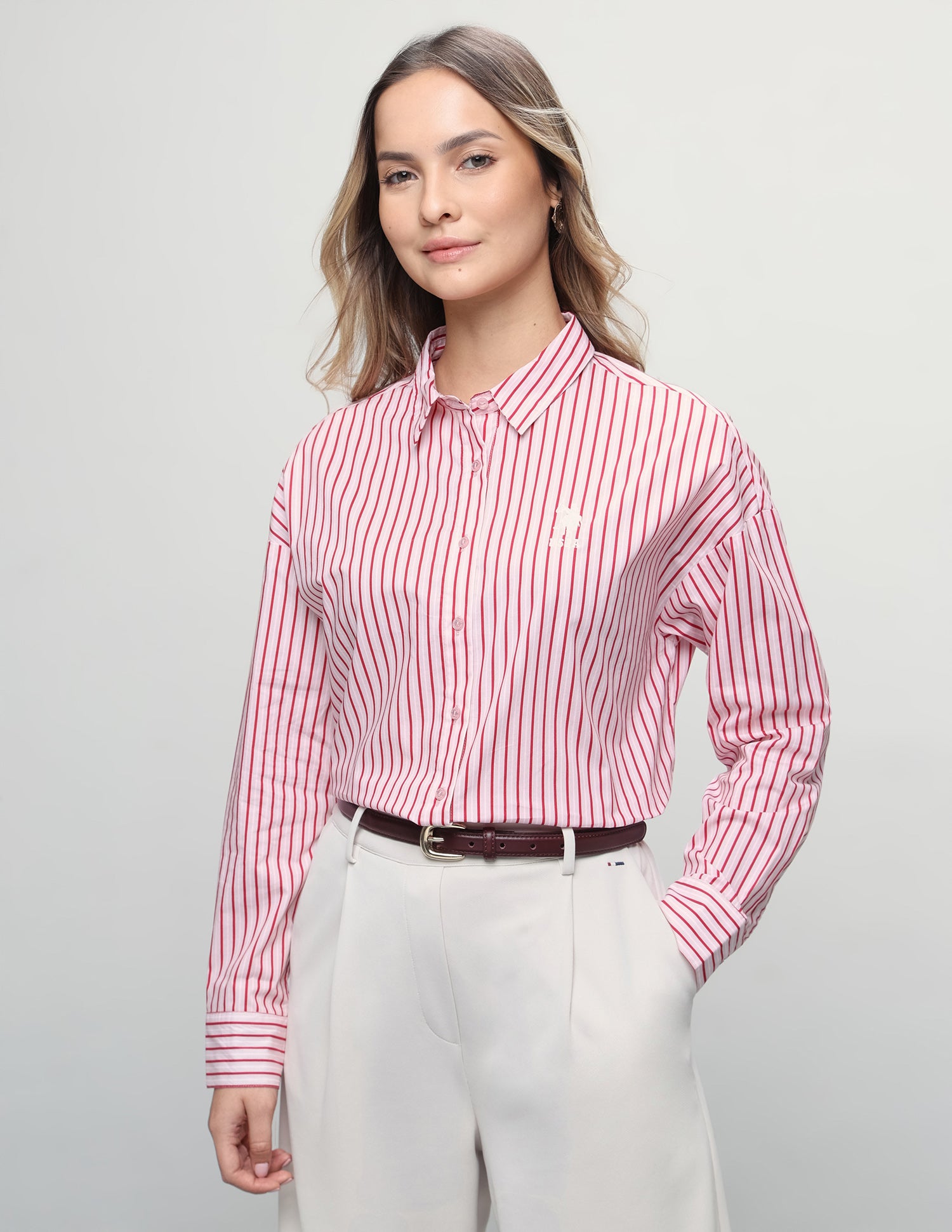 Vertical Striped Oversized Fit Shirt Light Pink - U.S. Polo Assn. India | Large