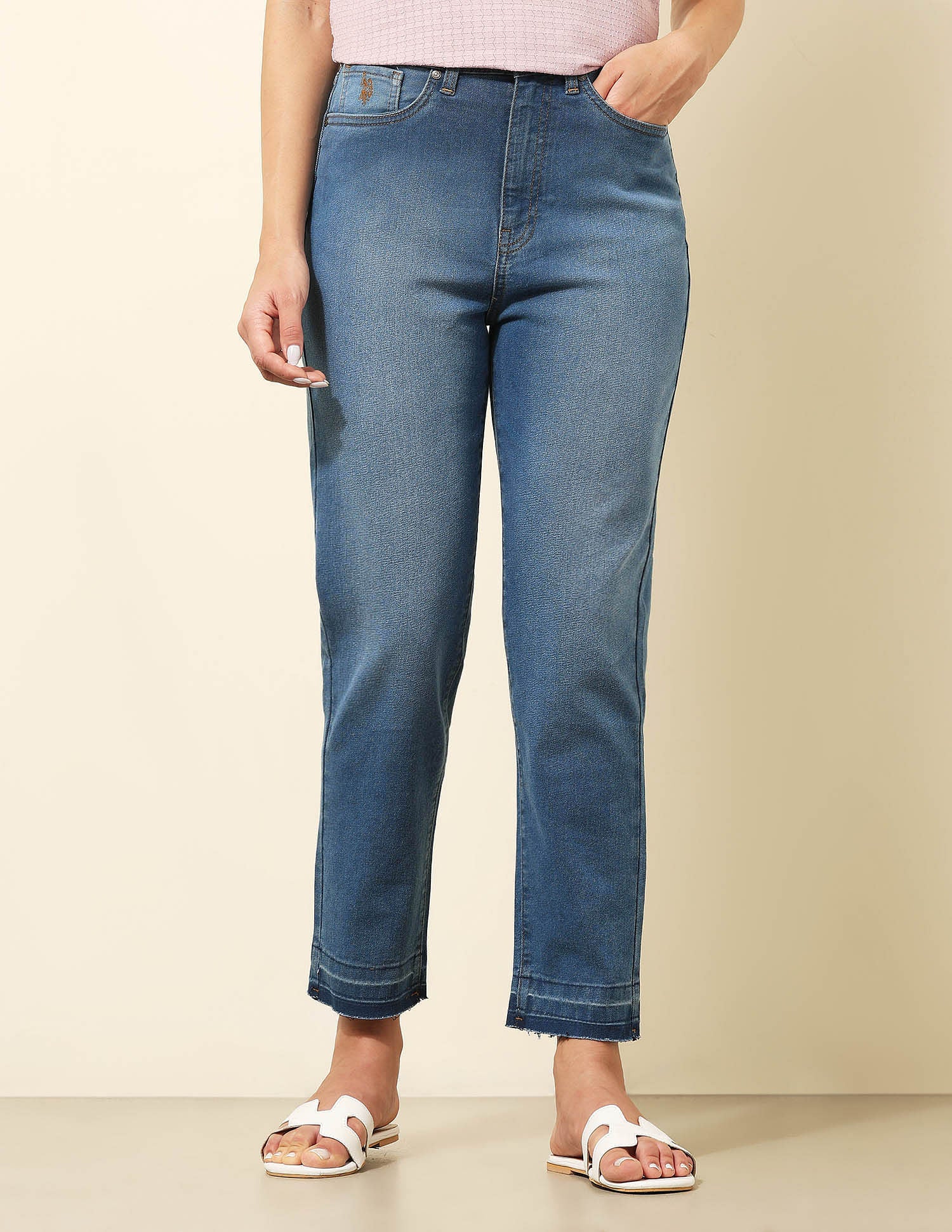 High Rise Mom Fit Jeans Blue - U.S. POLO ASSN. | Large