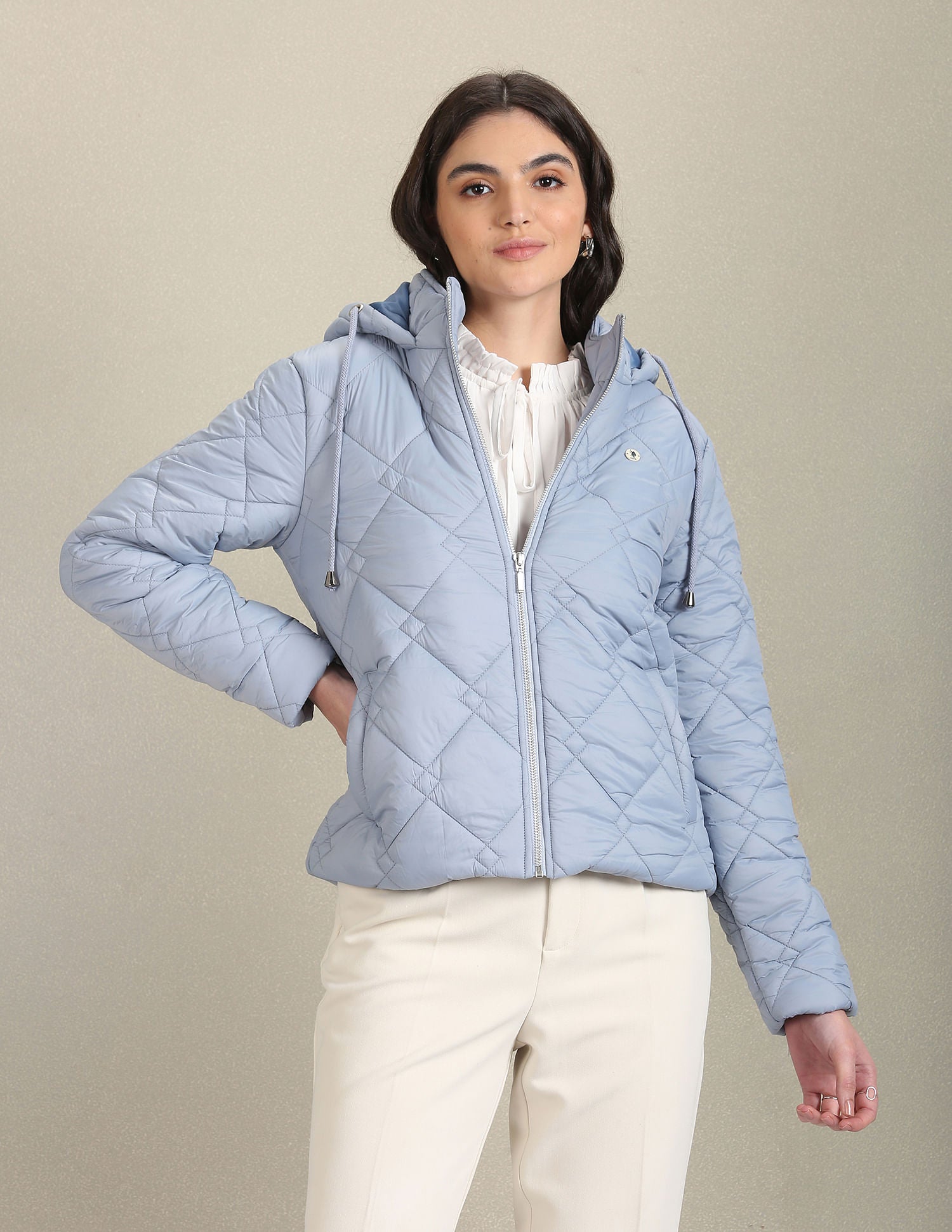 Solid Quilted Jacket Light Blue - U.S. Polo Assn. India | Large