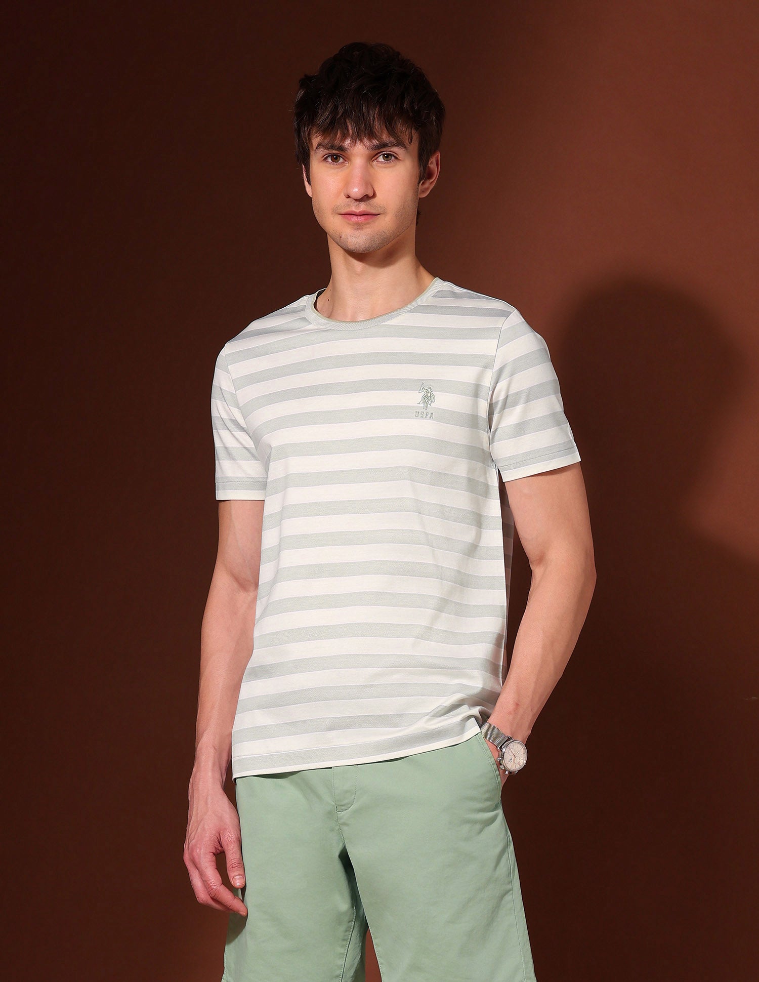 Horizontal Striped Working Holiday T-Shirt Light Green - U.S. Polo Assn. India | Large