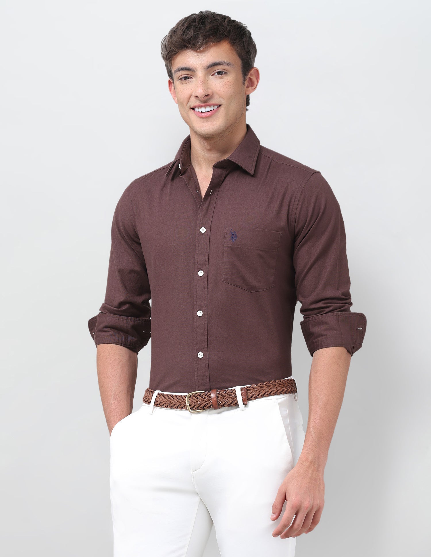 Tailored Fit Oxford Shirt Brown - U.S. Polo Assn. India | Large