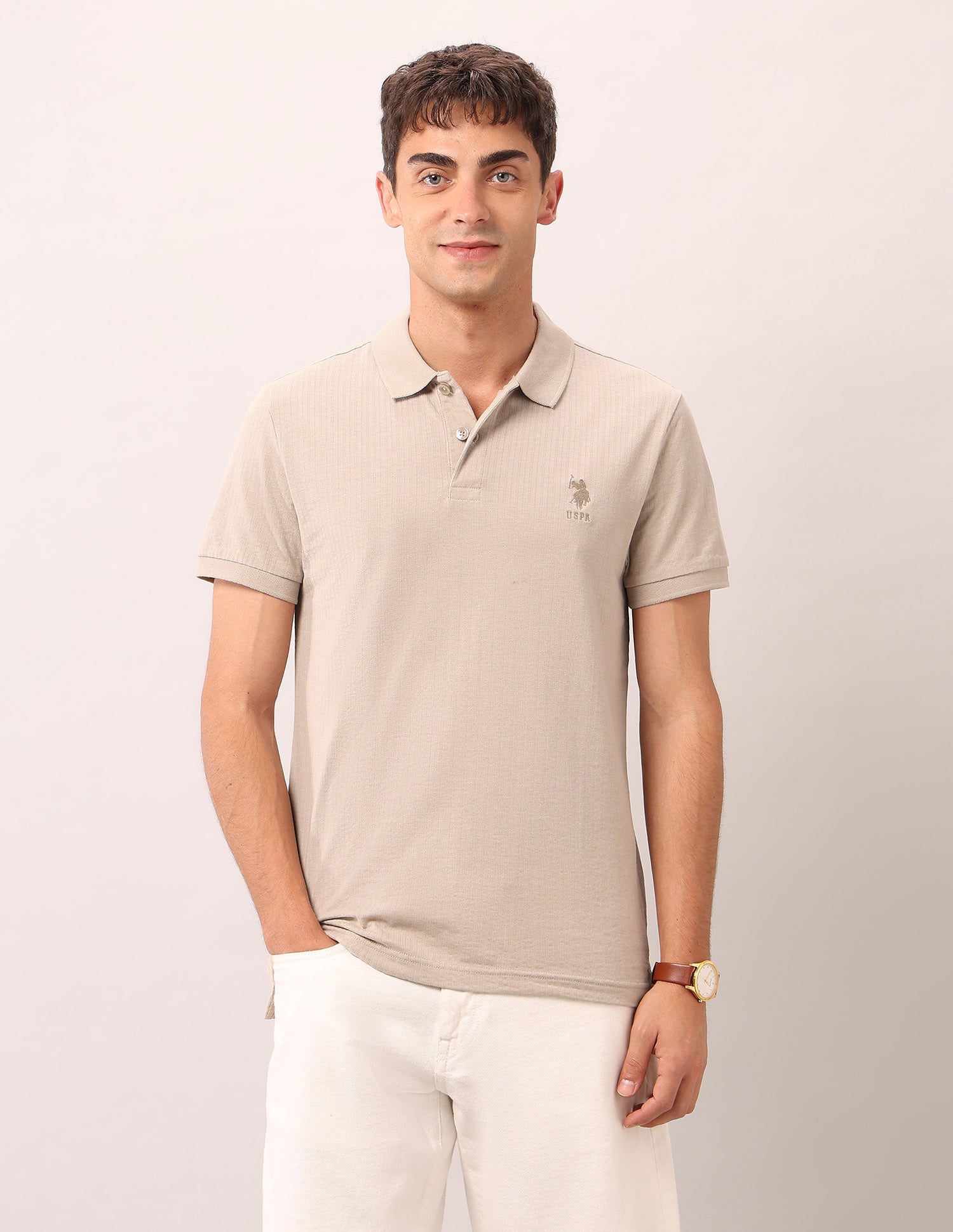Muscle Fit Work And Wander Polo Shirt Beige - U.S. Polo Assn. India | Large