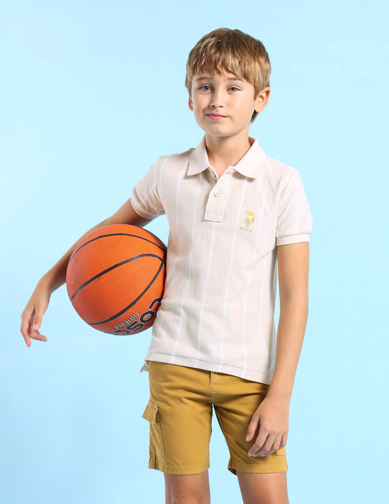 Boys Vertical Striped Regular Fit Polo Shirt