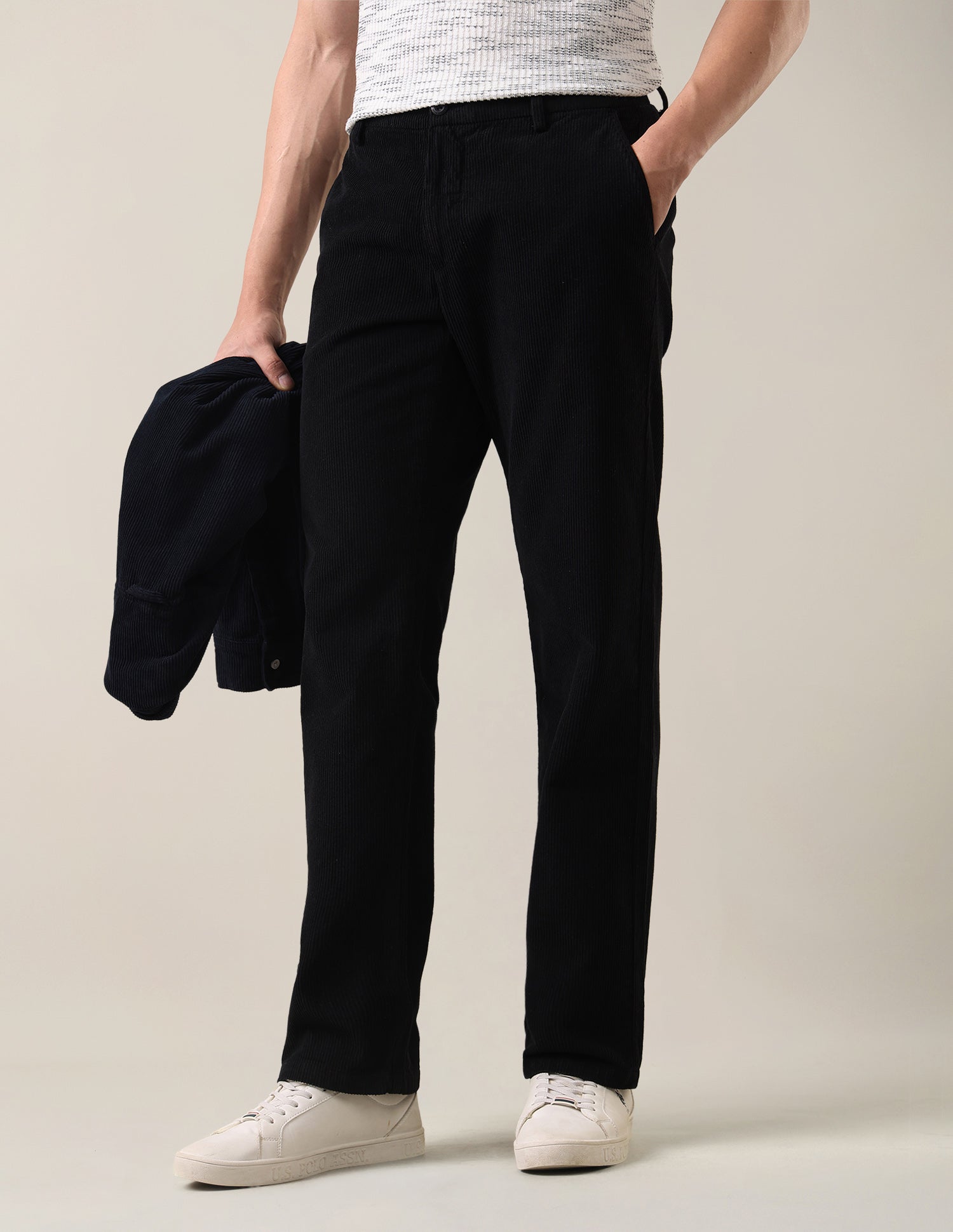 Corduroy	Riley Straight Fit Trousers Black - U.S. Polo Assn. India | Large