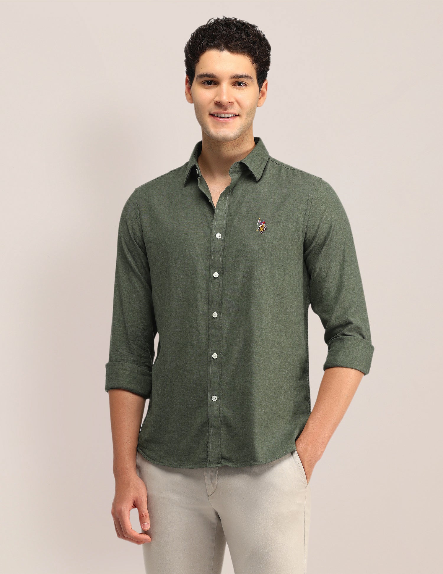 Textured Tailored Fit Shirt Olive - U.S. Polo Assn. India | Large
