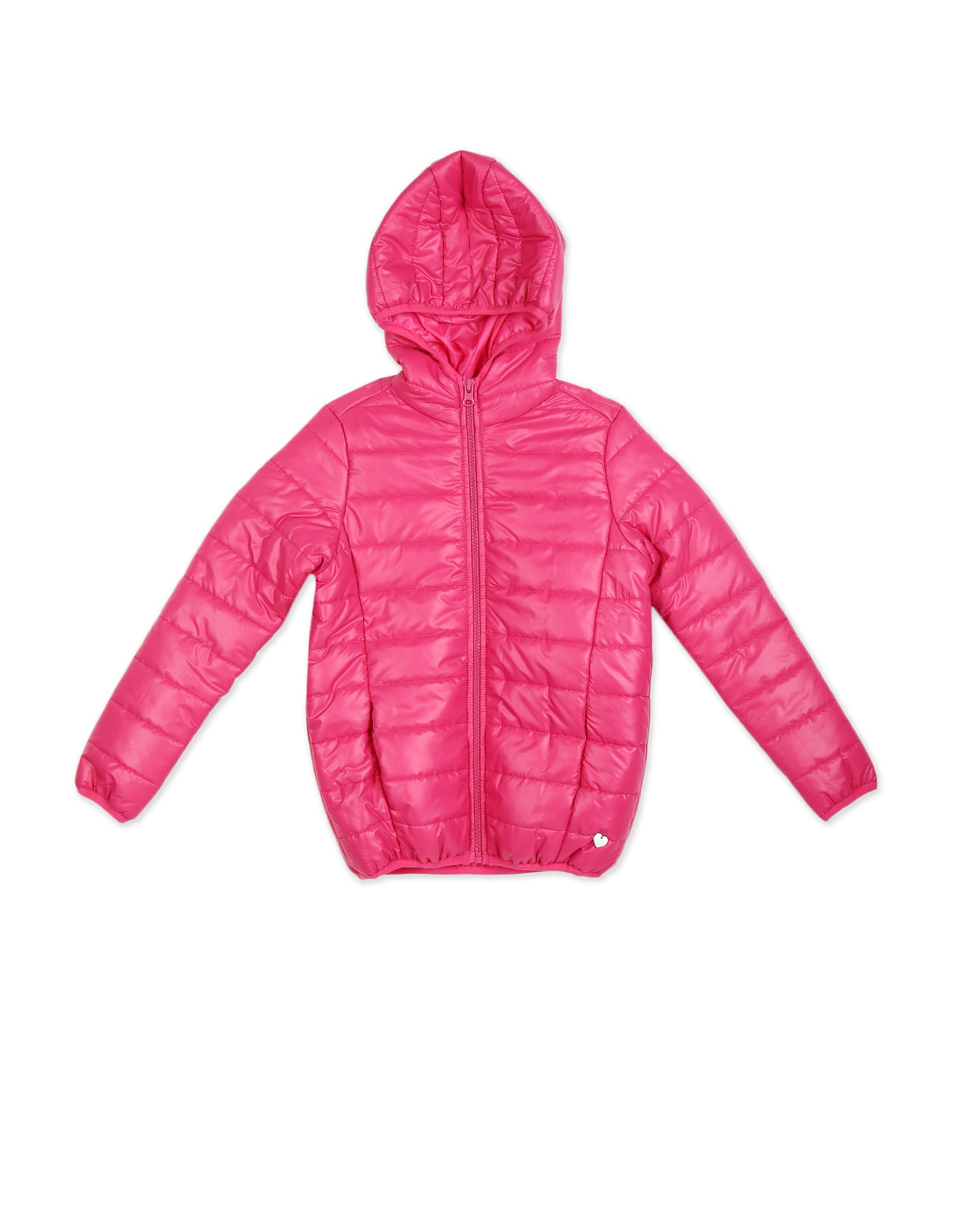 Girls Red Long Sleeve Hood Quilted Jacket